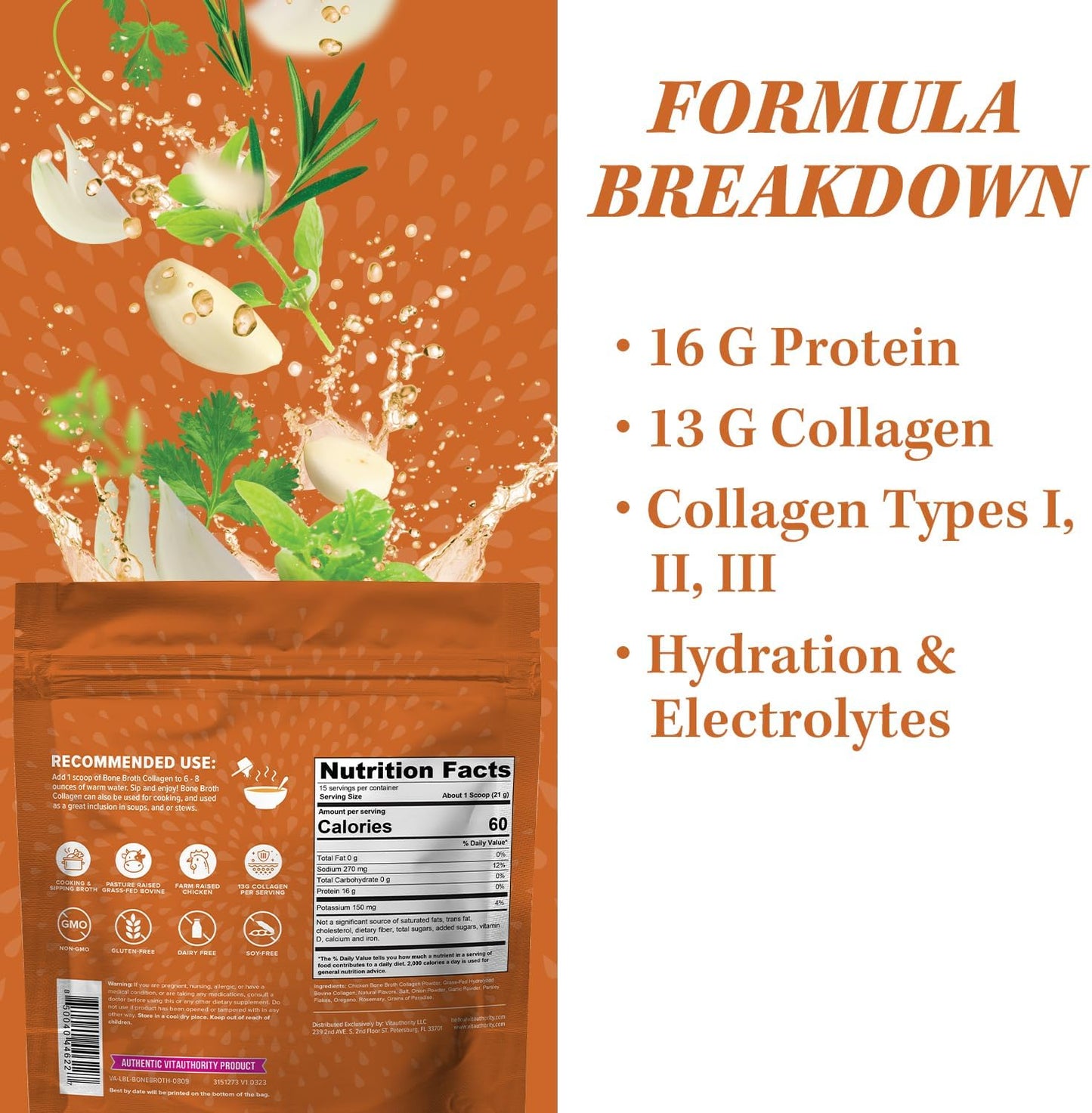Vitauthority Bone Broth Collagen - Chicken Noodle