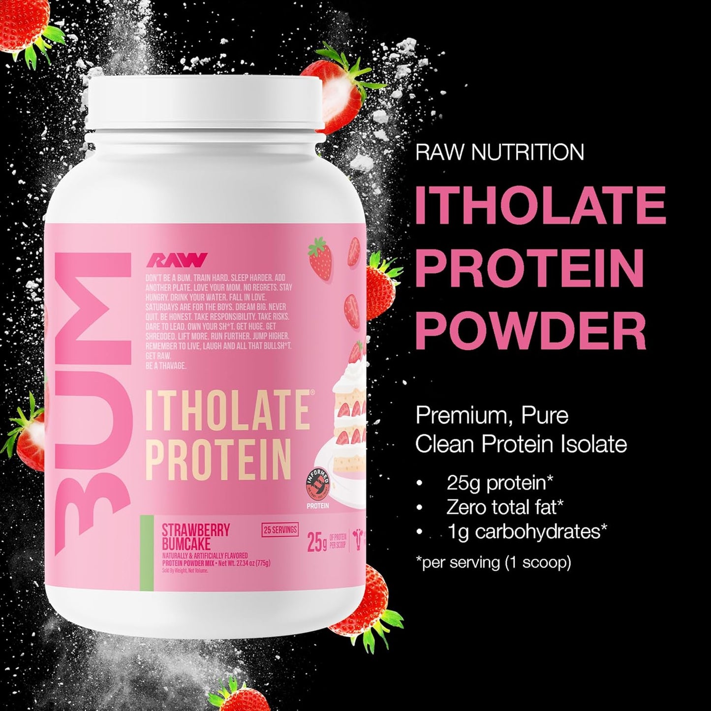 Raw Nutrition Whey Isolate Protein Powder - Strawberry Bumcake (CBUM Itholate Protein)