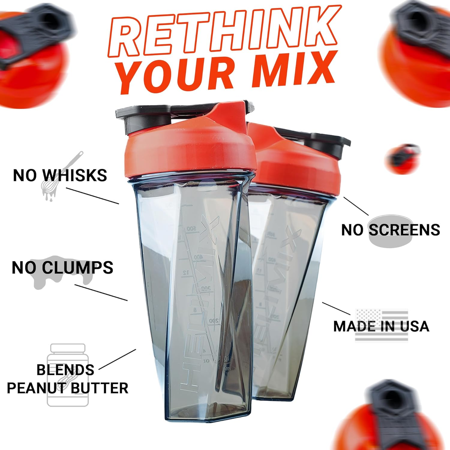 Helimix 2.0 Vortex Blender Shaker Bottle - Red