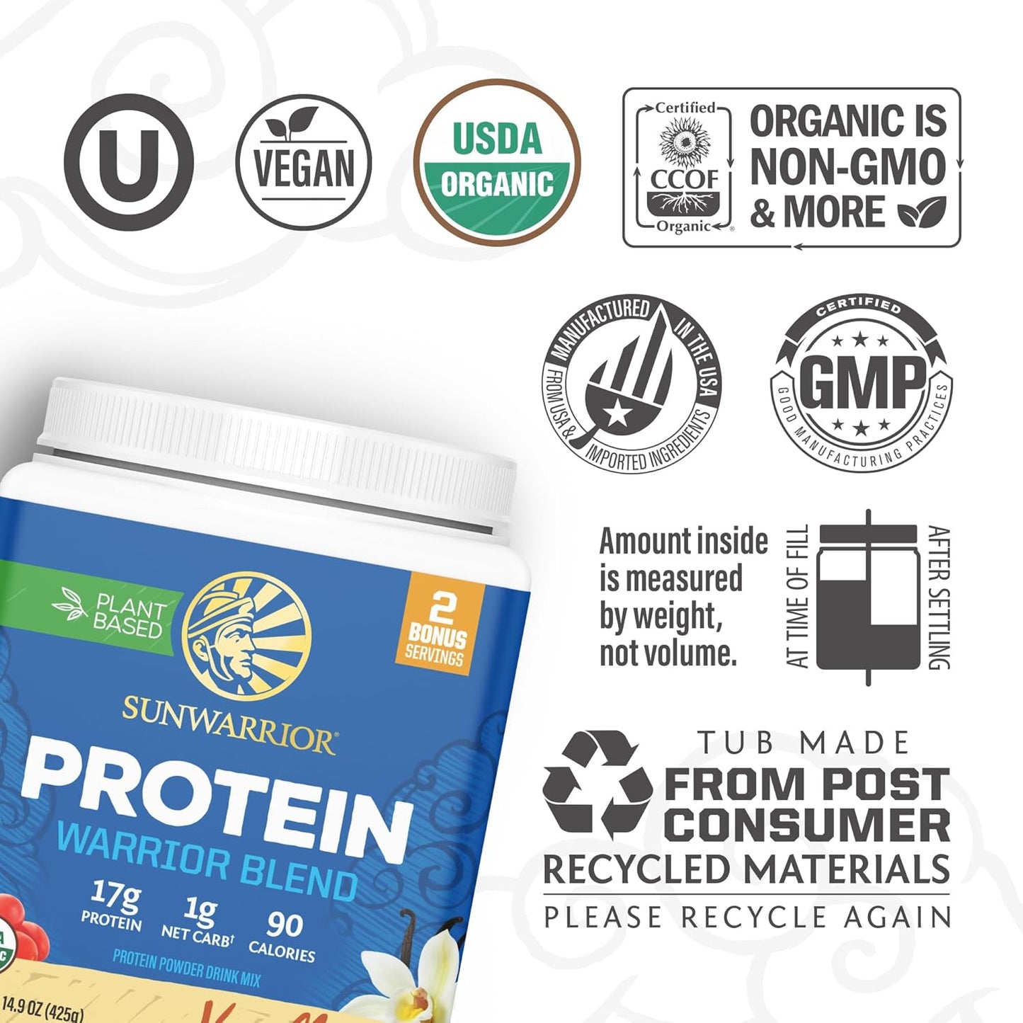 Sunwarrior Organic Plant Based Protein Powder - Vanilla
