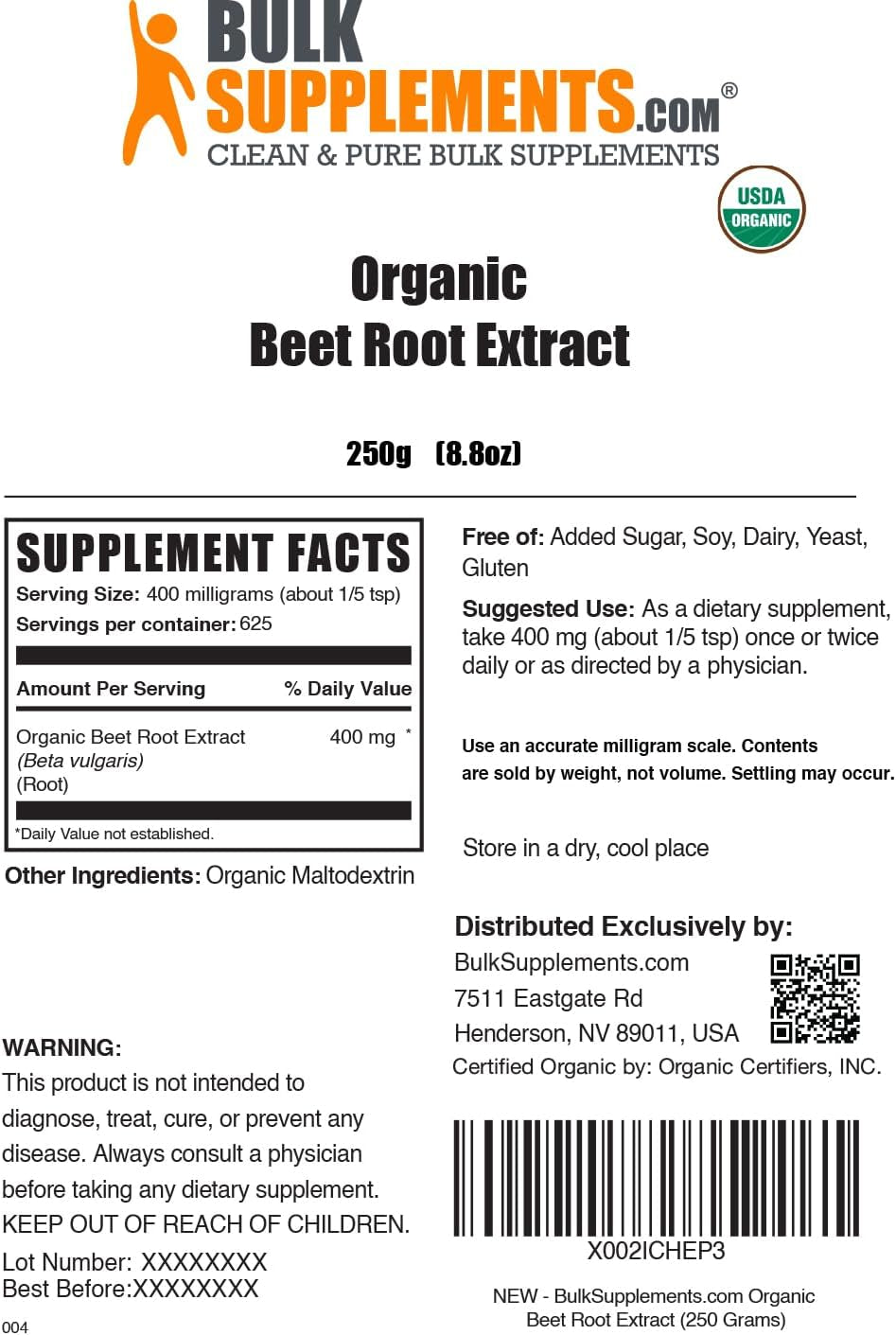 .Com Organic Beet Root Extract Powder - Organic Beet Root Powder, Superfood Supplement - Vegan & Gluten Free, 400Mg per Serving, 250G (8.8 Oz) (Pack of 1)