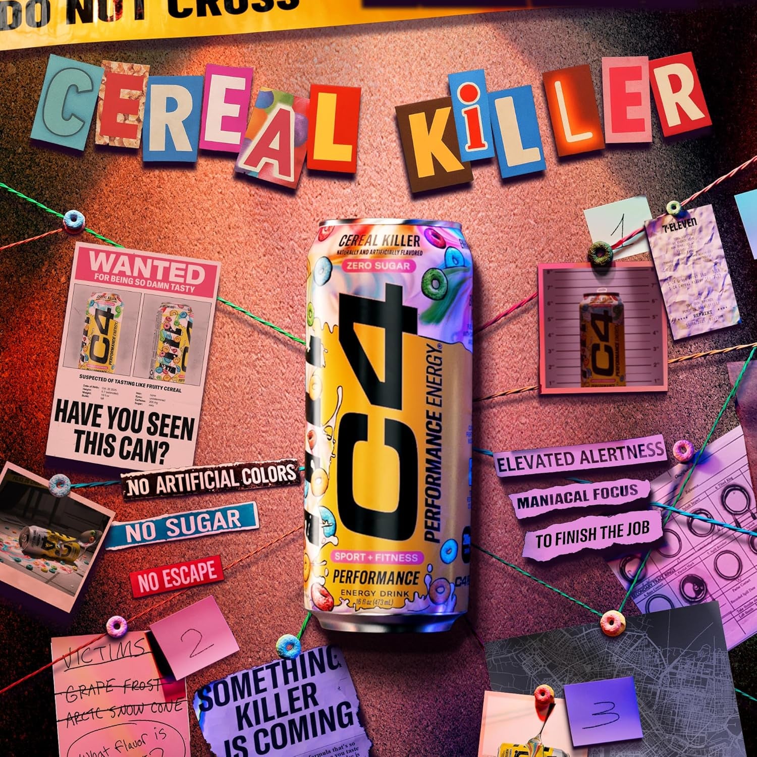 C4 Energy Carbonated Zero Sugar Energy Drink, Pre Workout Drink + Beta Alanine, Cereal Killer, 16 Fl Oz (Pack of 12)