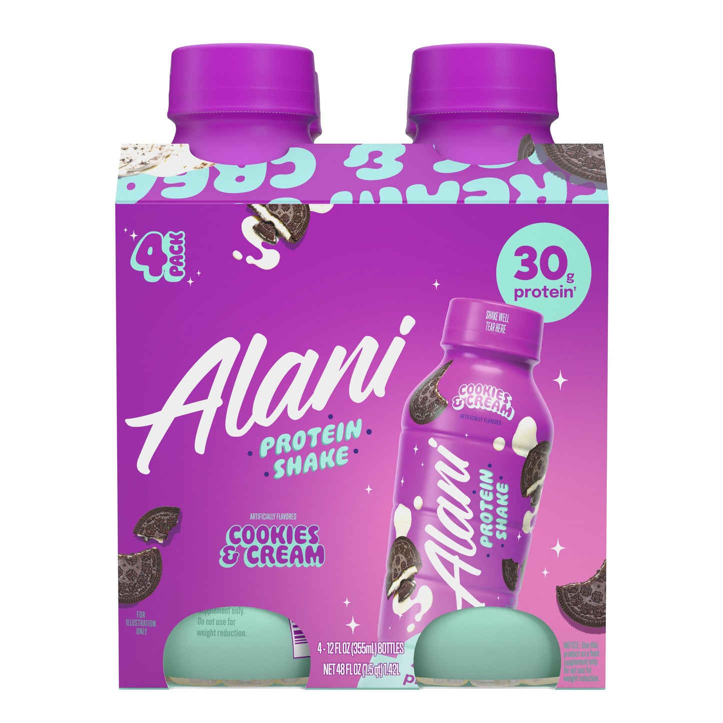 Protein Shake, Cookies & Cream, 12 Fl Oz, 4 Pack, Bottles, 30G Protein, Gluten Free