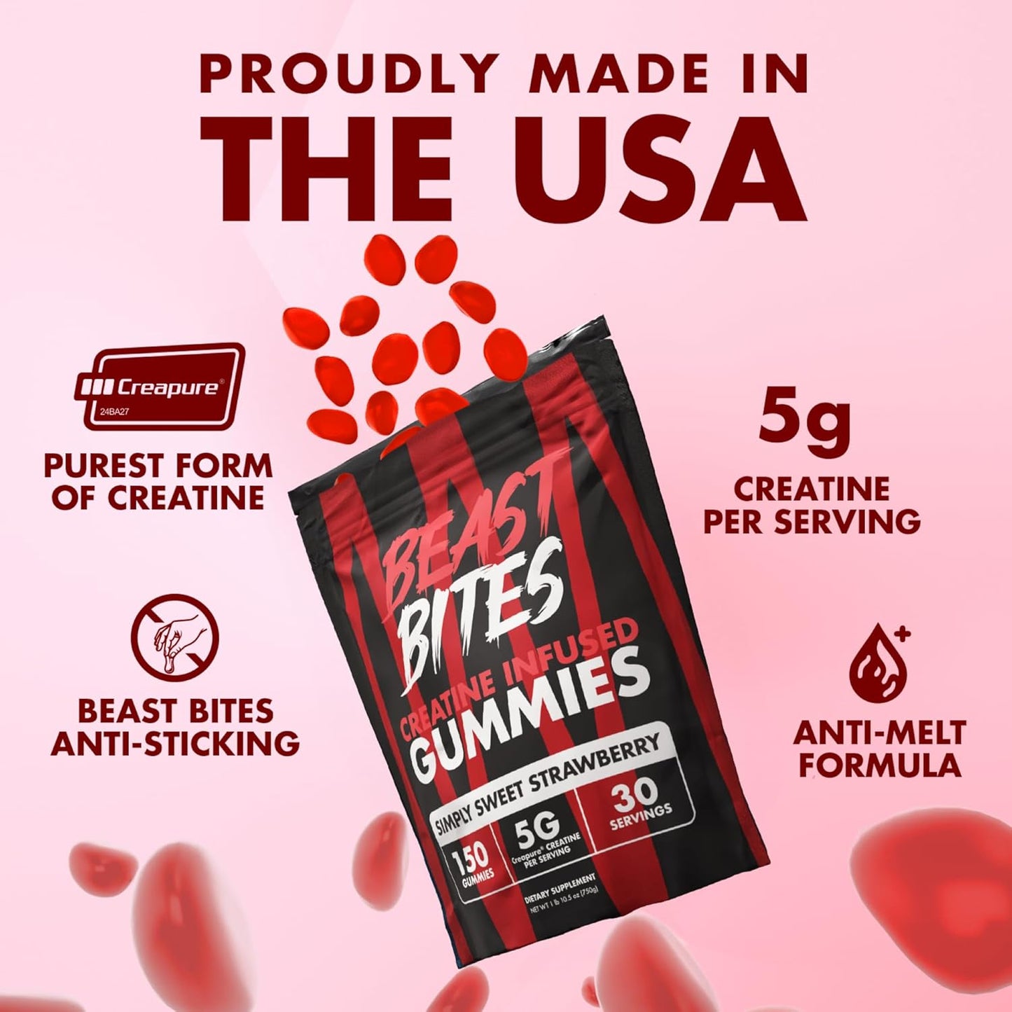 Creatine Infused Gummies - 5G Creapure Creatine Monohydrate per Serving - NSF Certified for Sport - 30 Servings