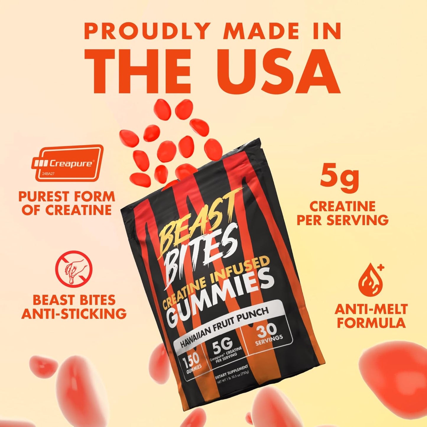 Creatine Infused Gummies - 5G Creapure Creatine Monohydrate per Serving - NSF Certified for Sport - 30 Servings