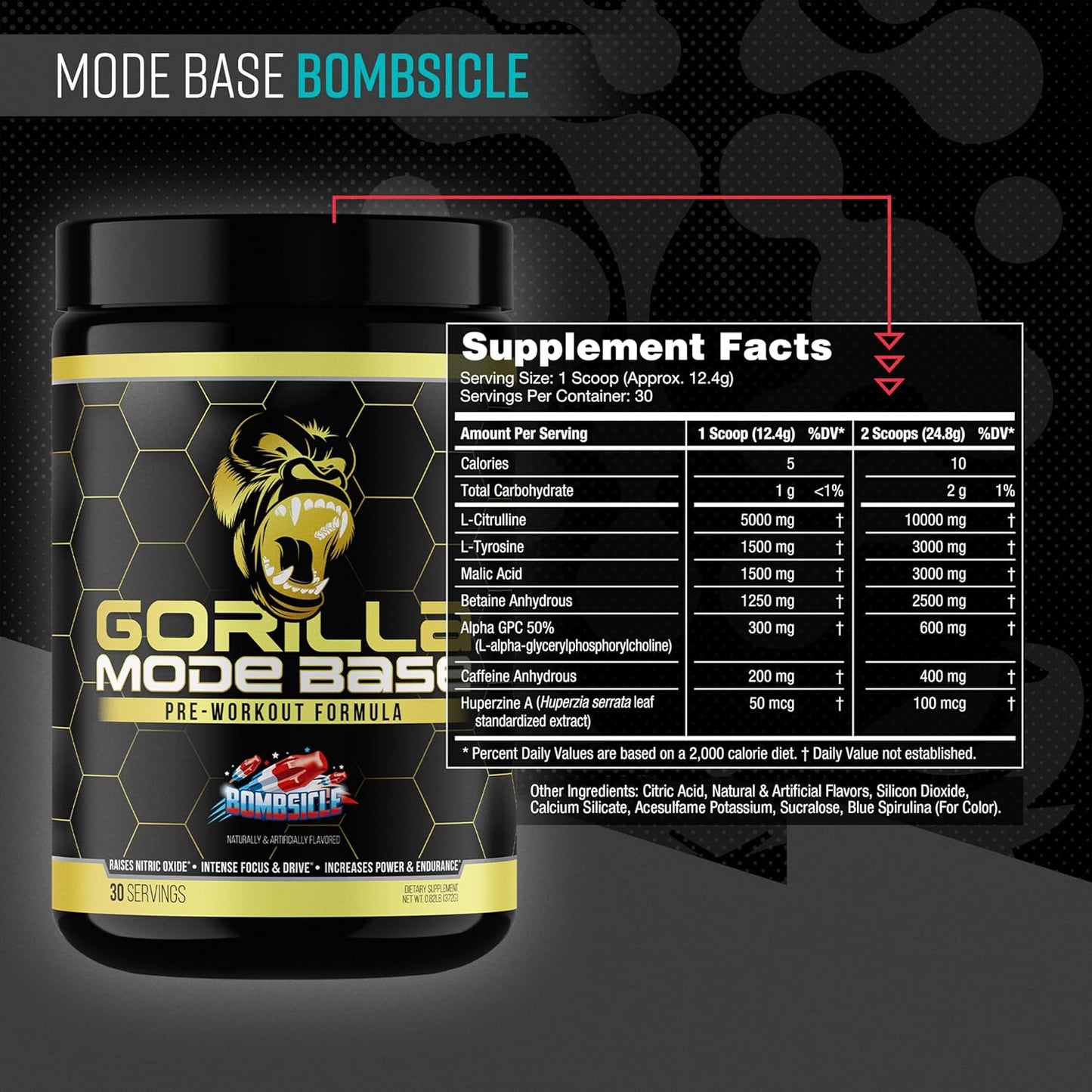 Base Pre Workout - Raises Nitric Oxide Intense Focus & Drive Endurance Power - L-Citrulline, L-Tyrosine, Betaine, Alpha-Gpc, Caffeine, Huperzine a - 360 Grams (Bombsicle)