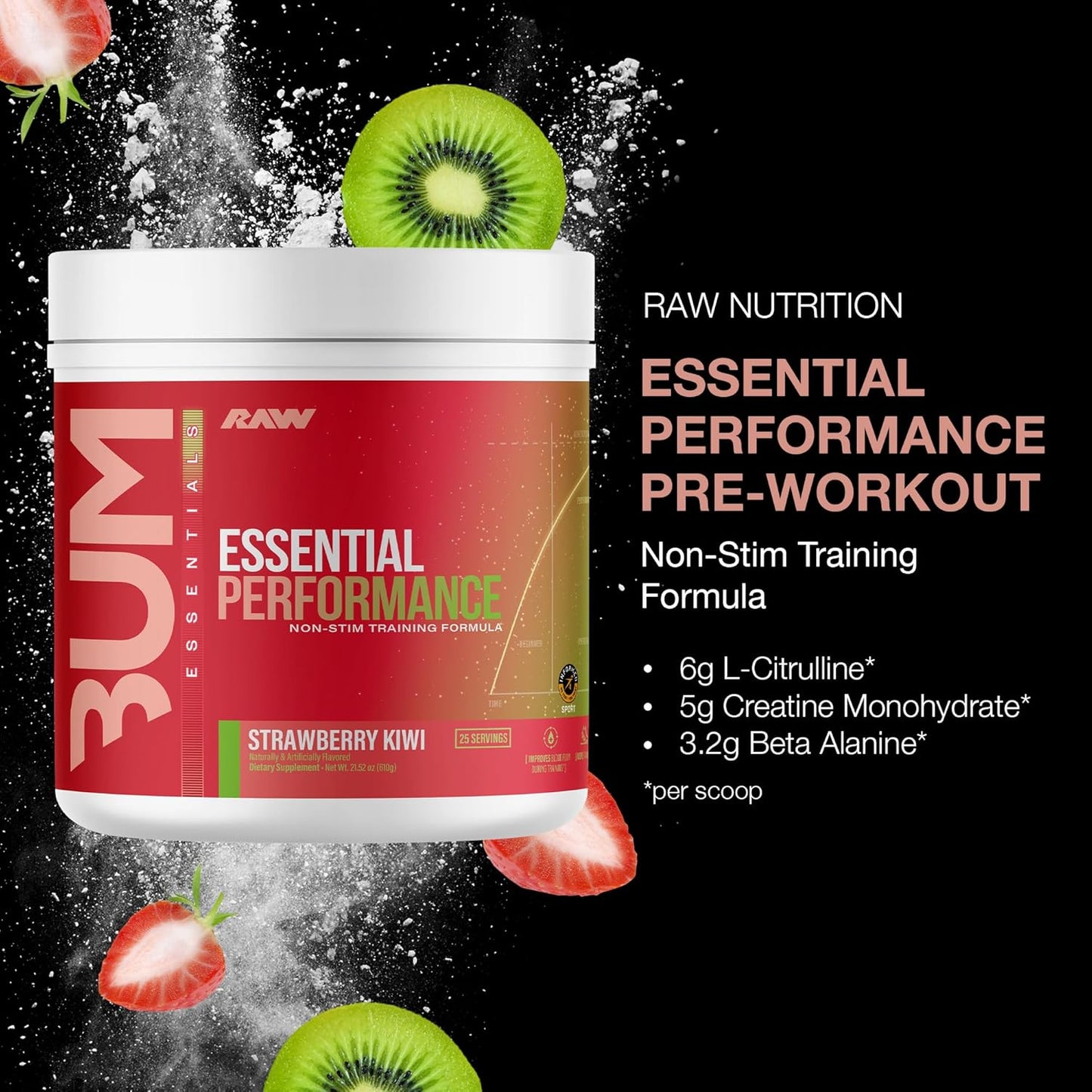 Raw Nutrition Non-Stim Pre-Workout Powder - Strawberry Kiwi