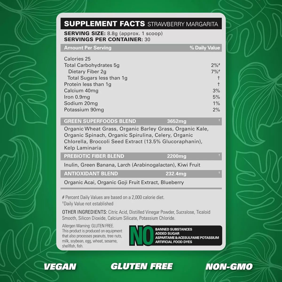Ehplabs Oxygreens Super Greens Powder - Spirulina & Chlorella Superfood, Green Juice Powder & Greens Supplements, 30 Serves (Strawb. Margarita)
