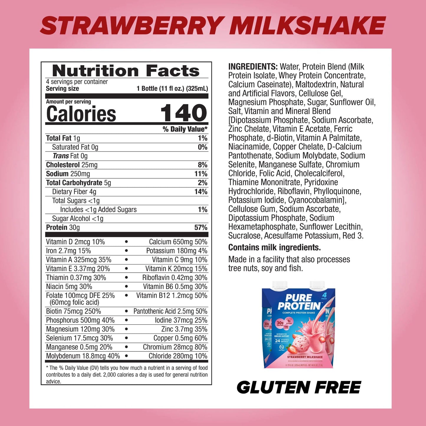 Pure Protein Complete Protein Shake - Strawberry Milkshake