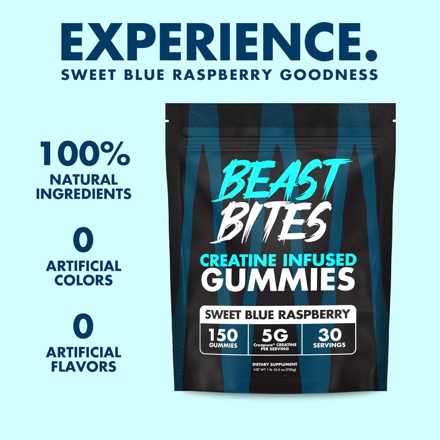 Beast Bites Creatine Infused Gummies - Blue Raspberry