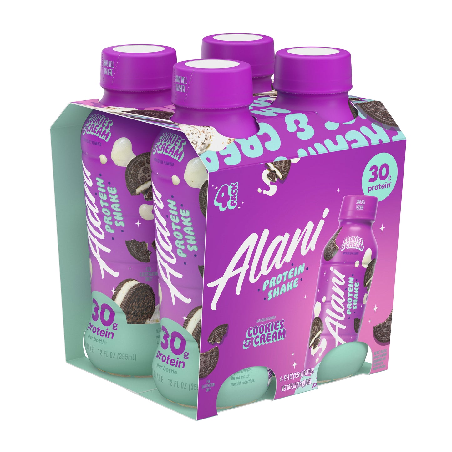 Protein Shake, Cookies & Cream, 12 Fl Oz, 4 Pack, Bottles, 30G Protein, Gluten Free