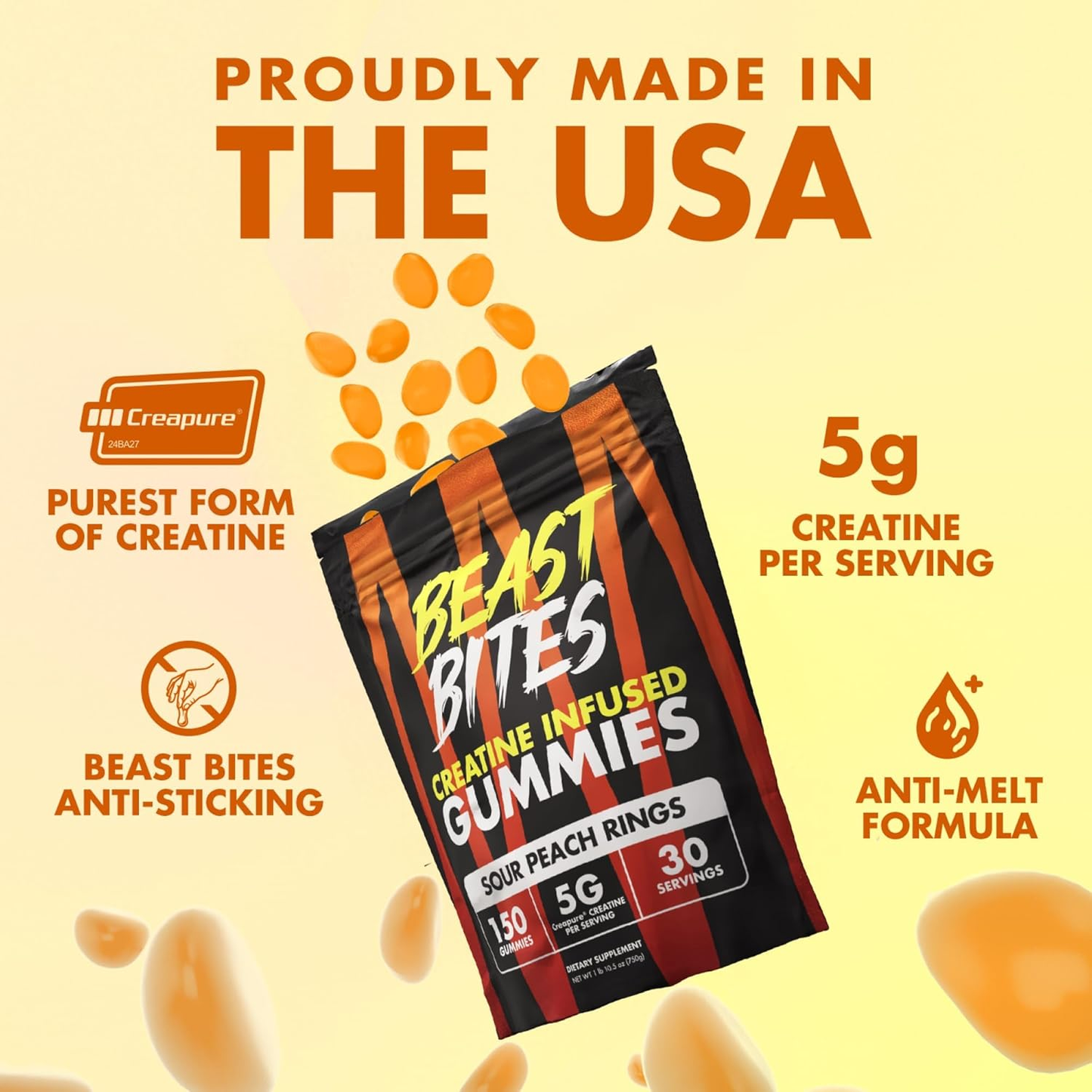 Beast Bites Creatine Infused Gummies - Sour Peach