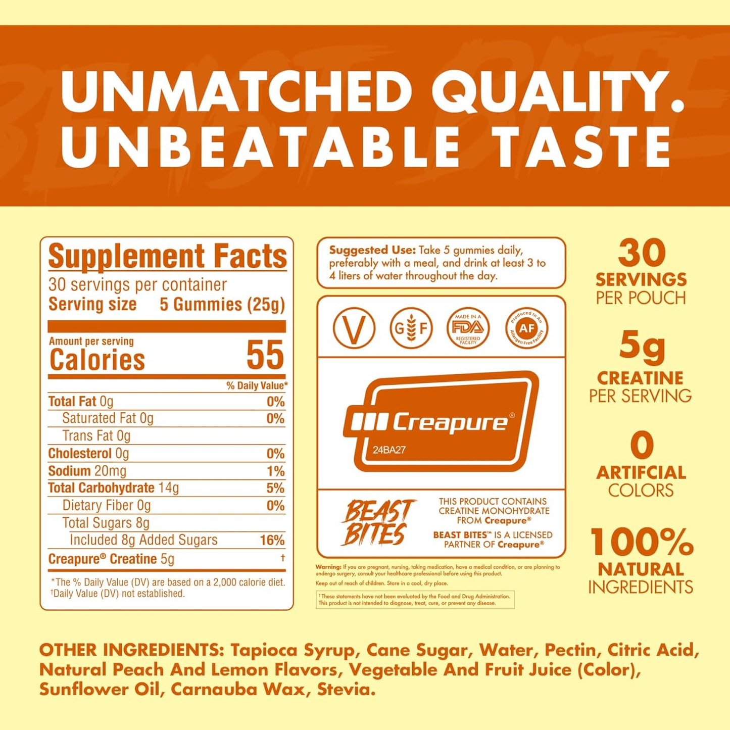 Beast Bites Creatine Infused Gummies - Sour Peach