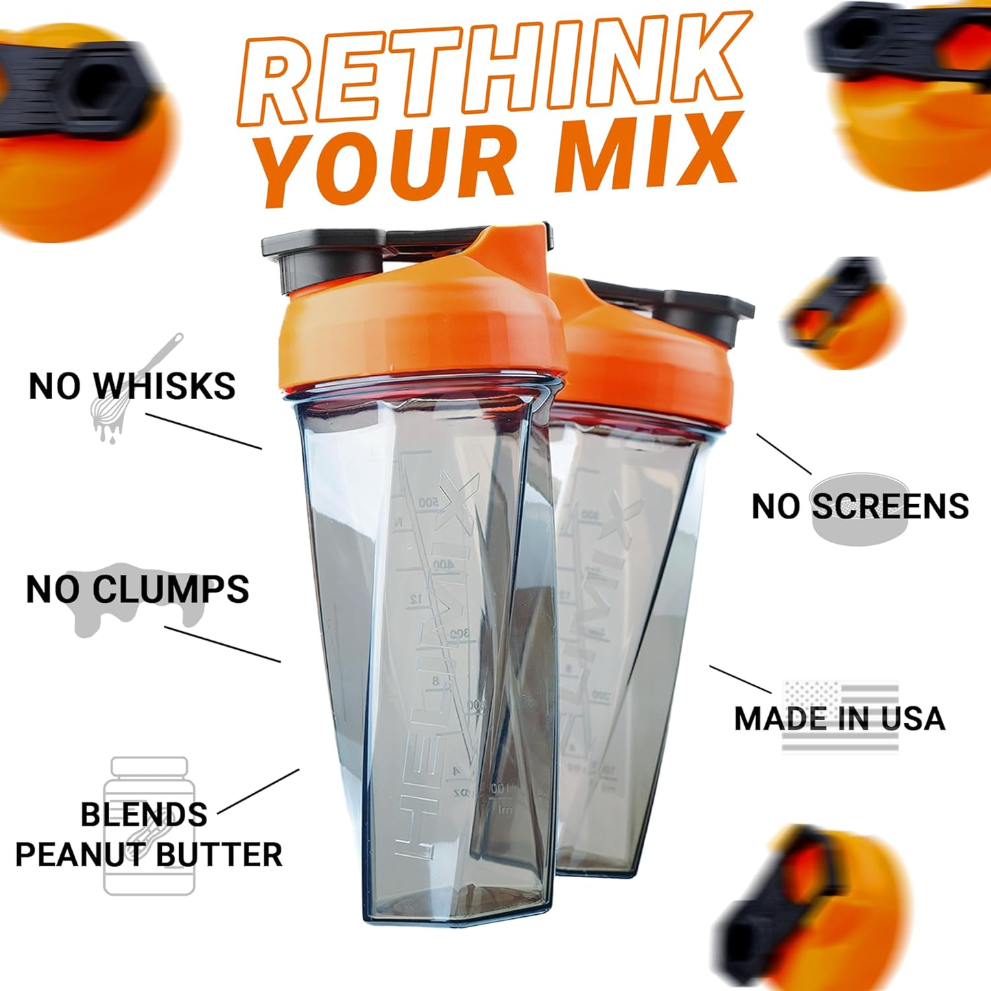 Helimix 2.0 Vortex Blender Shaker Bottle - Orange