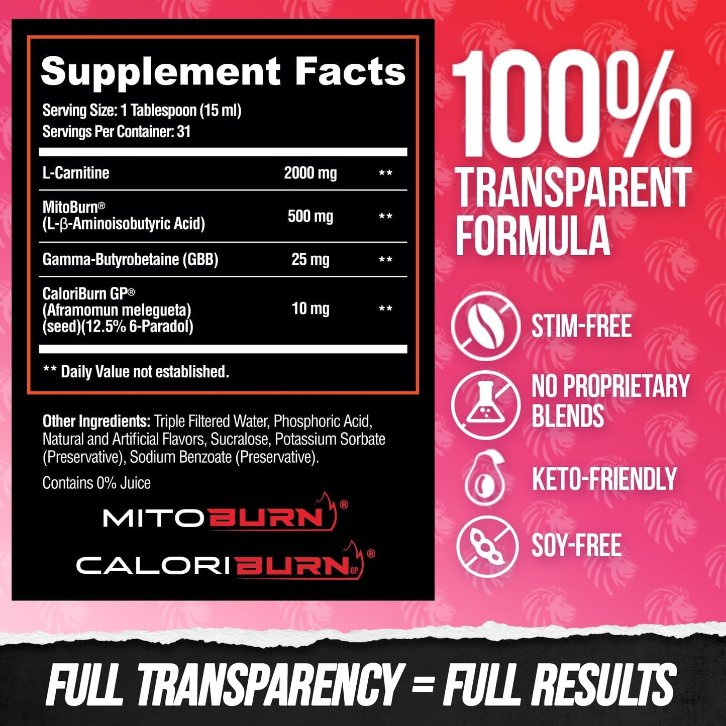 Alpha Lion Burn2O L-Carnitine Liquid Fat Burner - Shredberry