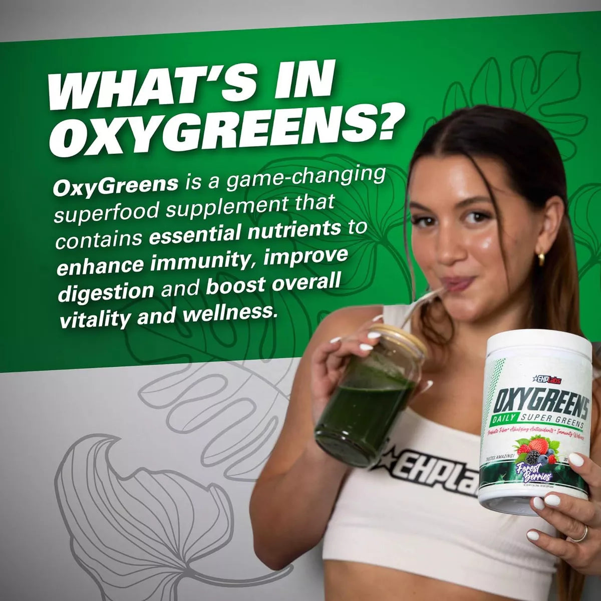 Ehplabs Oxygreens Super Greens Powder - Spirulina & Chlorella Superfood, Green Juice Powder & Greens Supplements, 30 Serves (Strawb. Margarita)