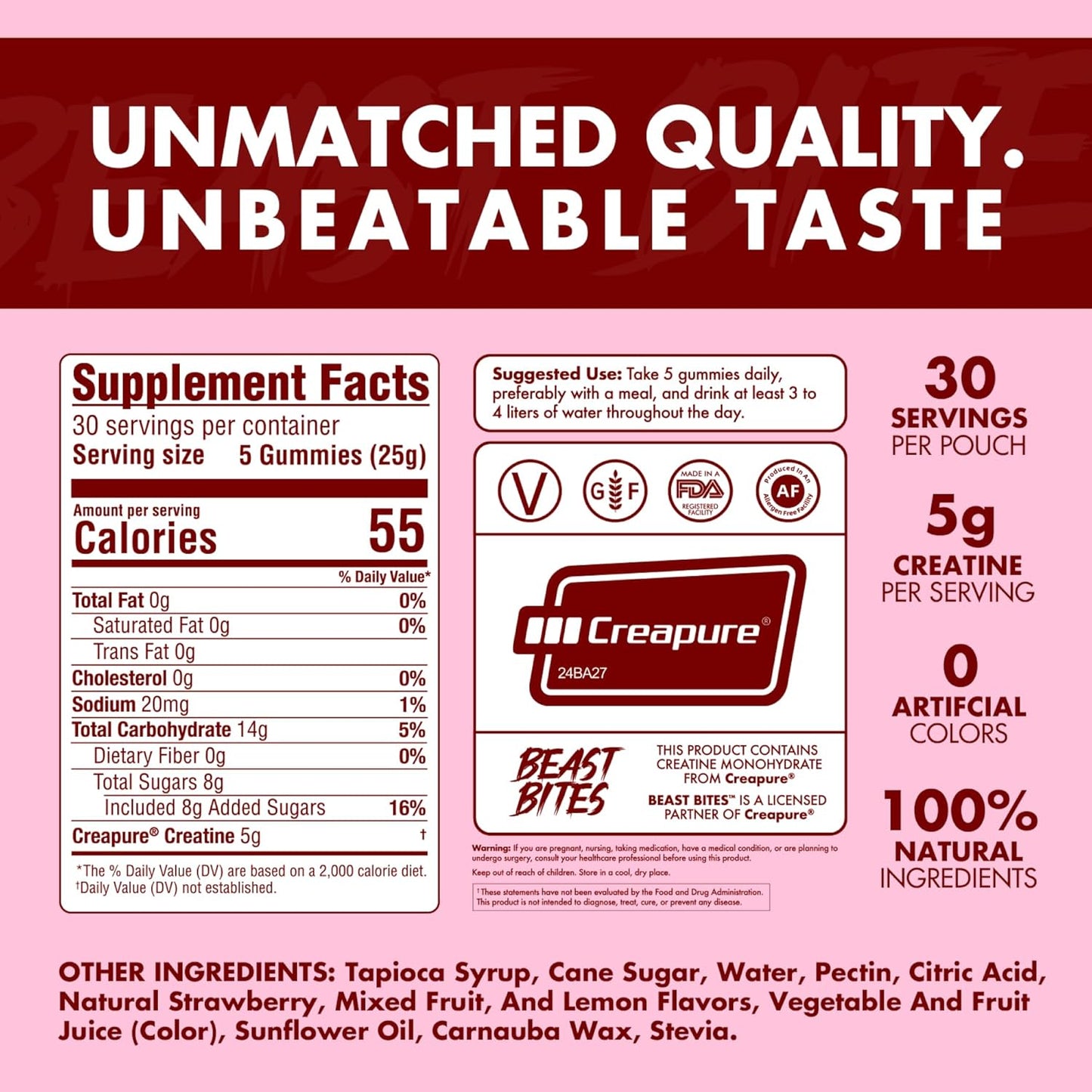 Creatine Infused Gummies - 5G Creapure Creatine Monohydrate per Serving - NSF Certified for Sport - 30 Servings