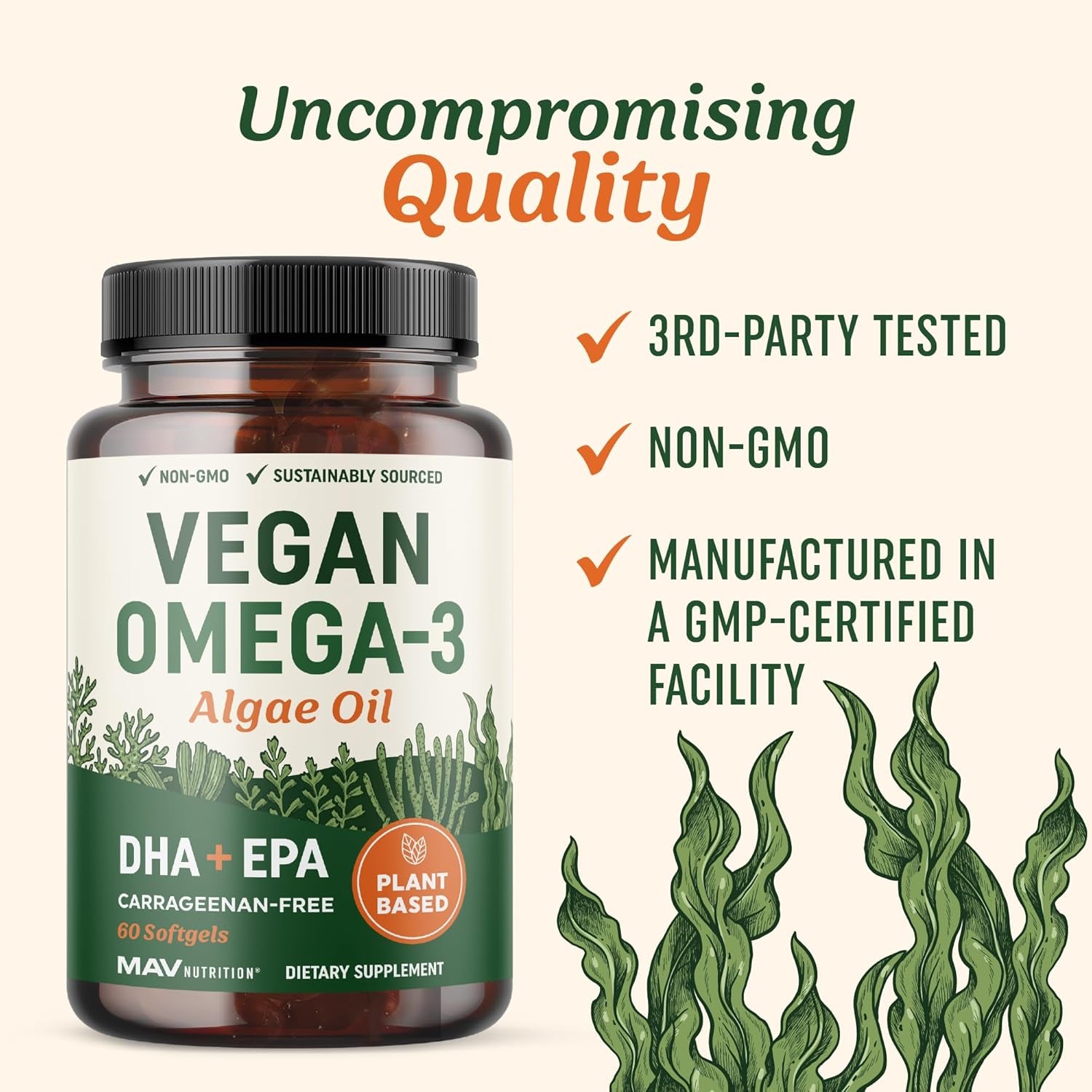 MAV Nutrition Vegan Omega 3 Algae Oil Capsules