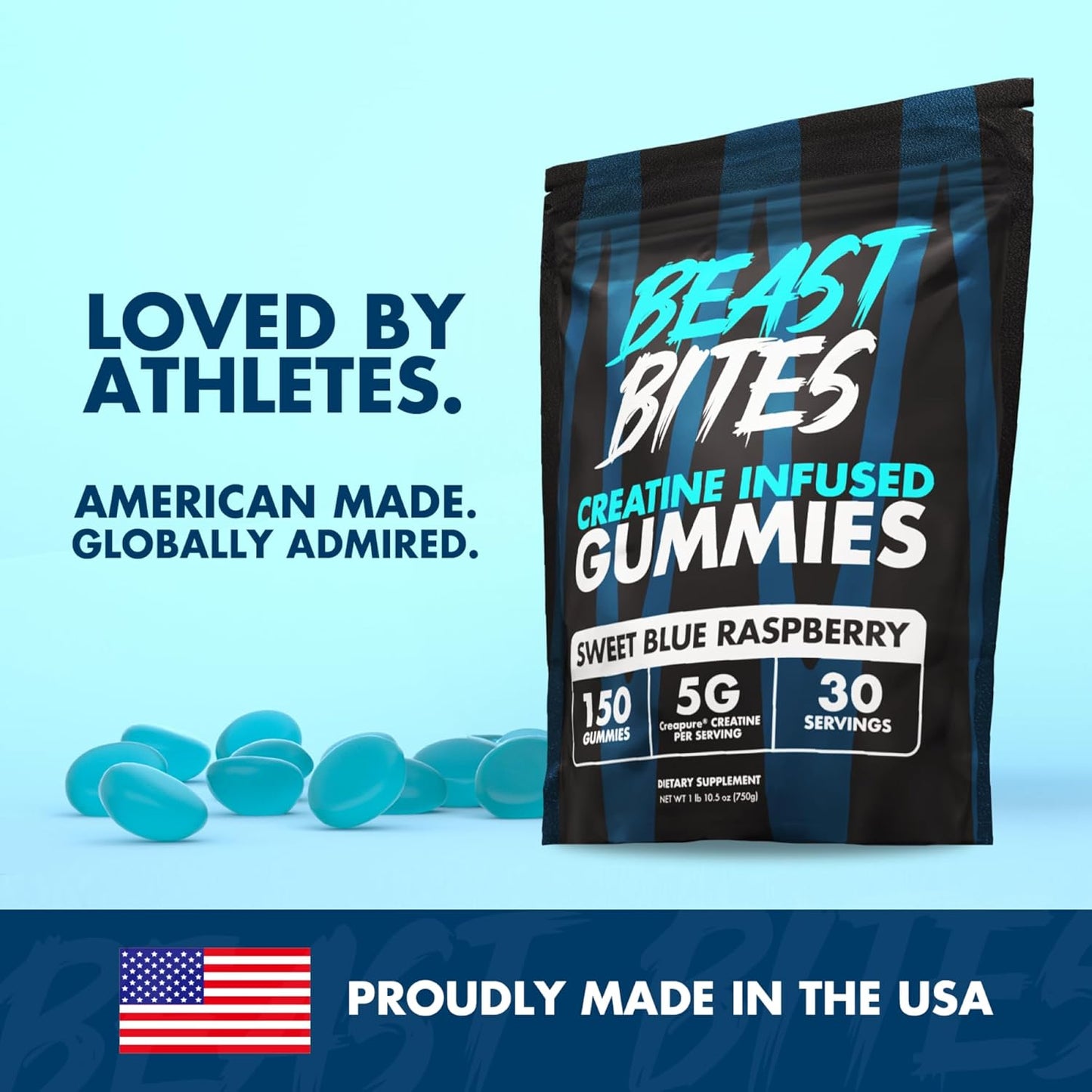 Beast Bites Creatine Infused Gummies - Blue Raspberry