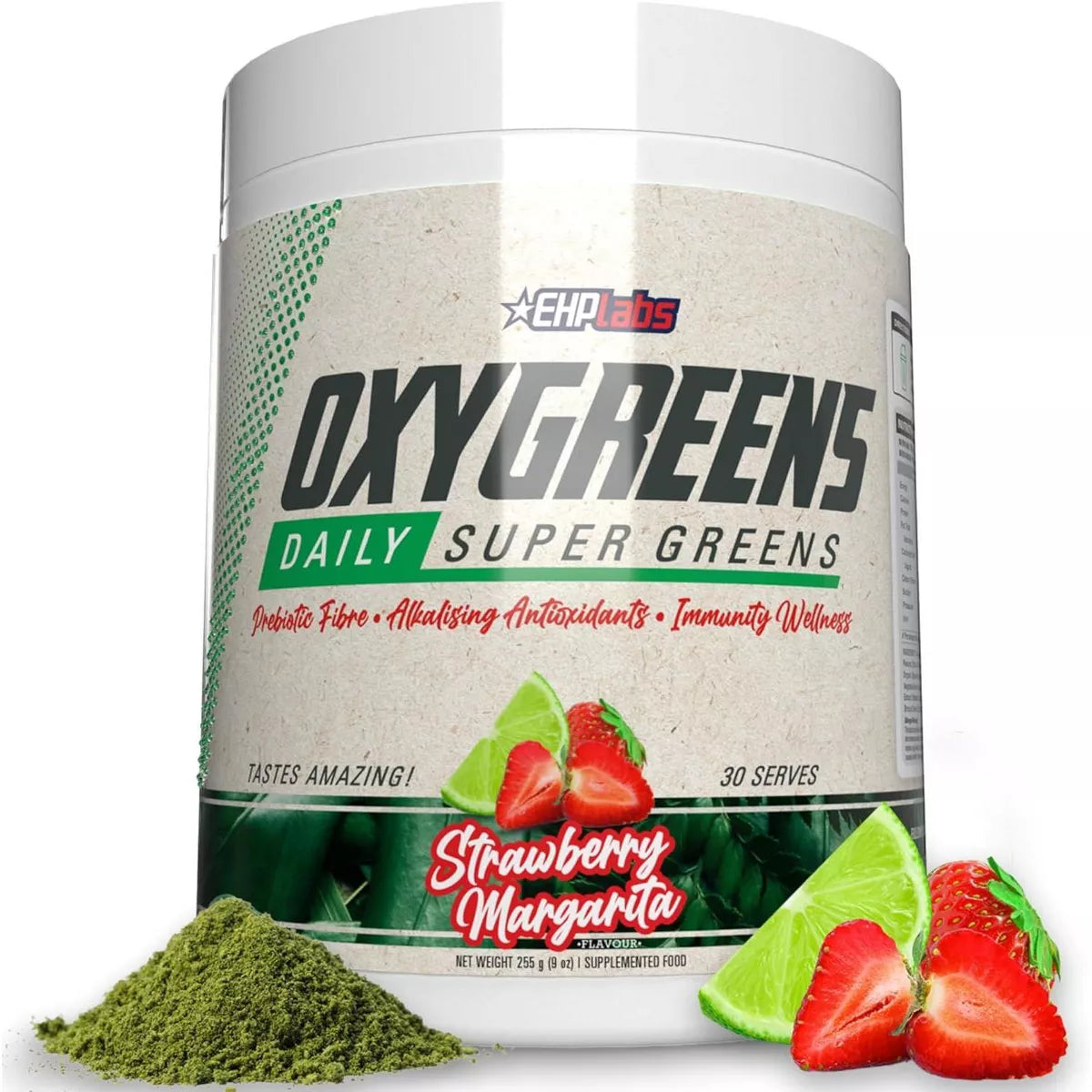 Ehplabs Oxygreens Super Greens Powder - Spirulina & Chlorella Superfood, Green Juice Powder & Greens Supplements, 30 Serves (Strawb. Margarita)