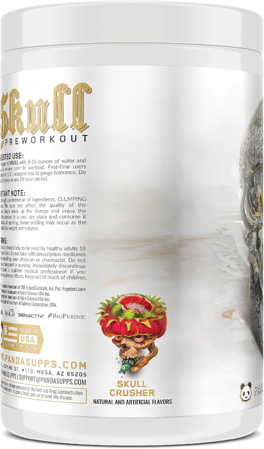/Panda Supps Skull:Nootropic Pre-Workout,403Mg Caffeine, Tunnel Vision Focus,Pumps, Unparalled Energy (40 Scoops) (Dragonfruit Watermelon Candy) Skull Crusher