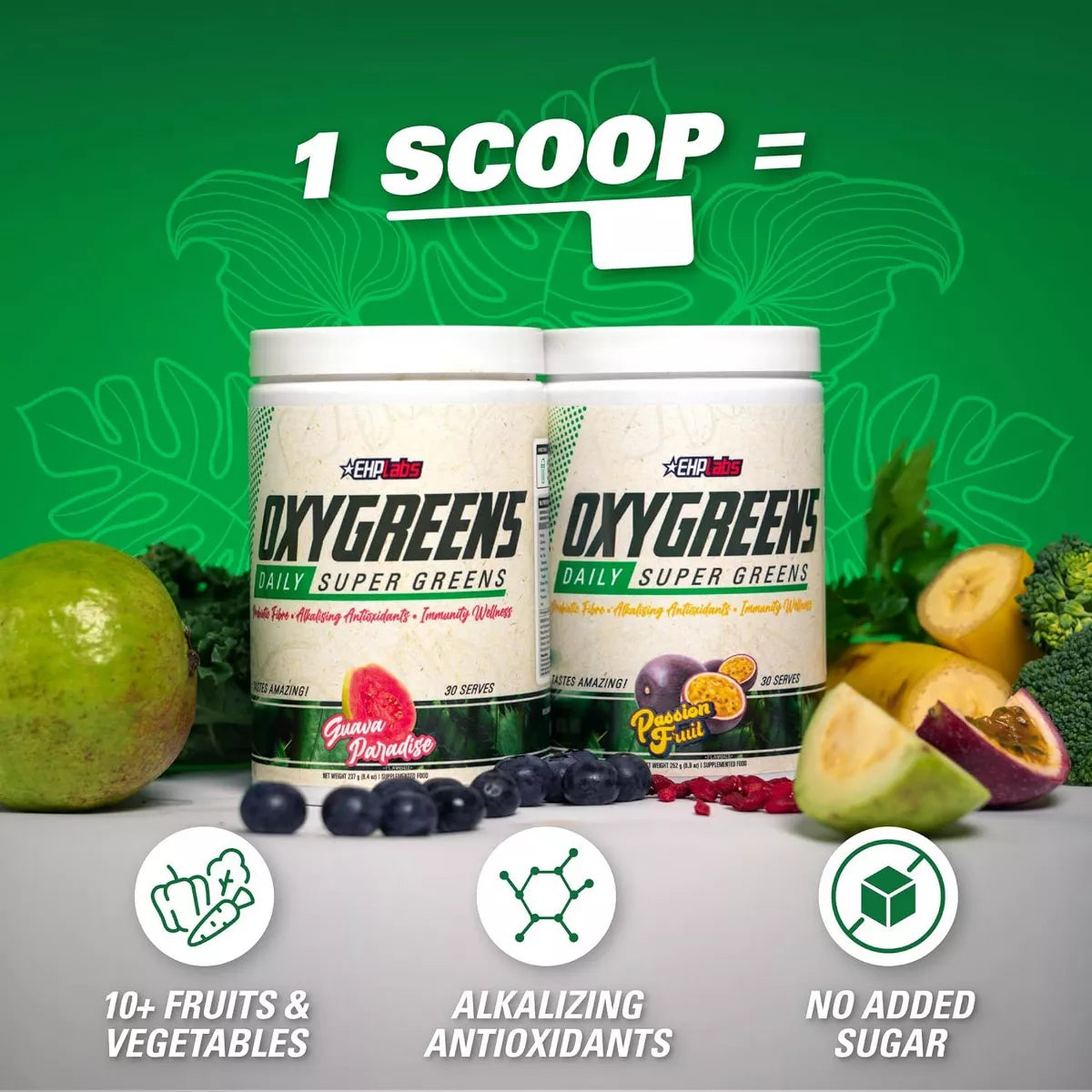 Ehplabs Oxygreens Super Greens Powder - Spirulina & Chlorella Superfood, Green Juice Powder & Greens Supplements, 30 Serves (Strawb. Margarita)