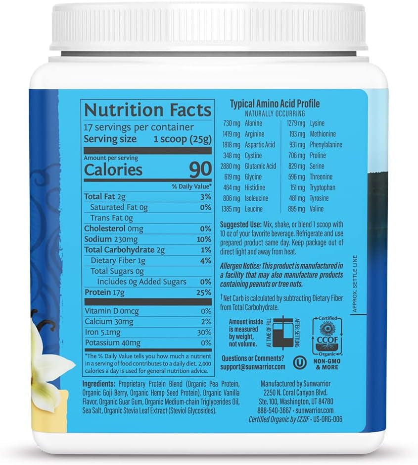 Sunwarrior Organic Plant Based Protein Powder - Vanilla