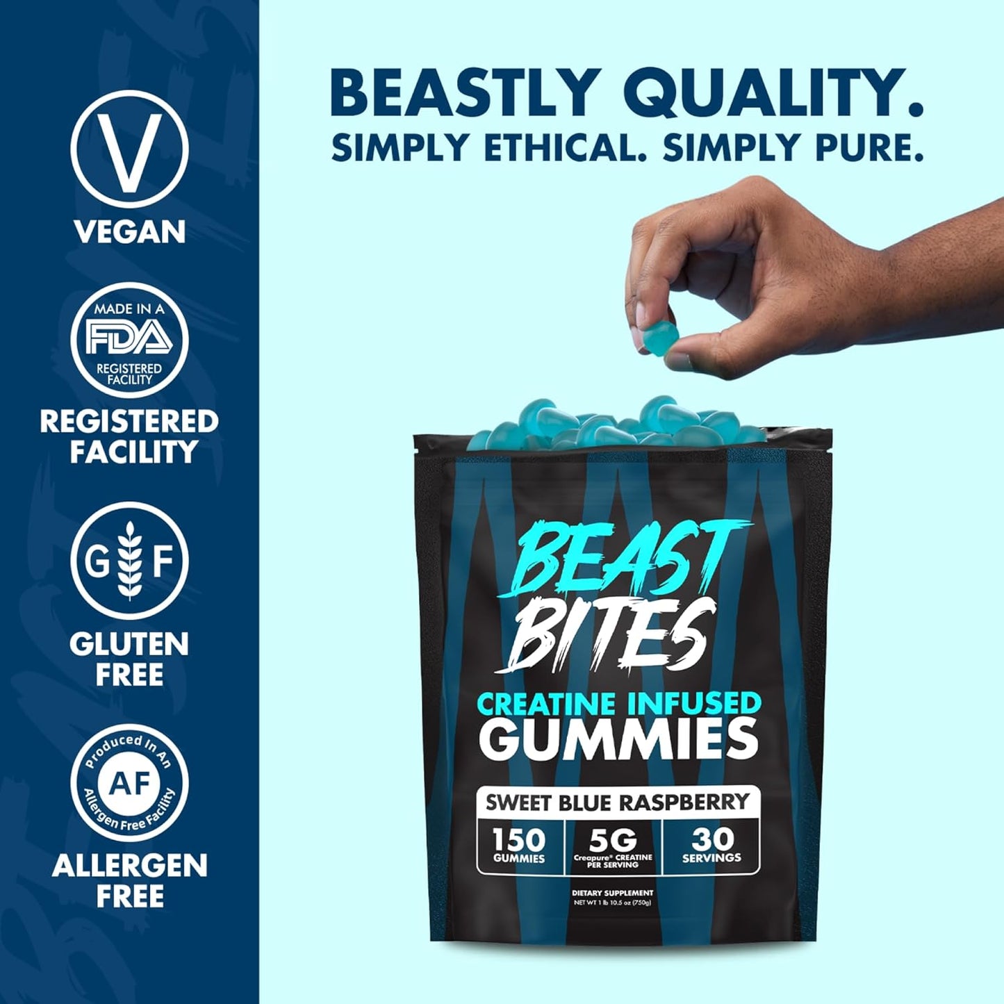 Beast Bites Creatine Infused Gummies - Blue Raspberry
