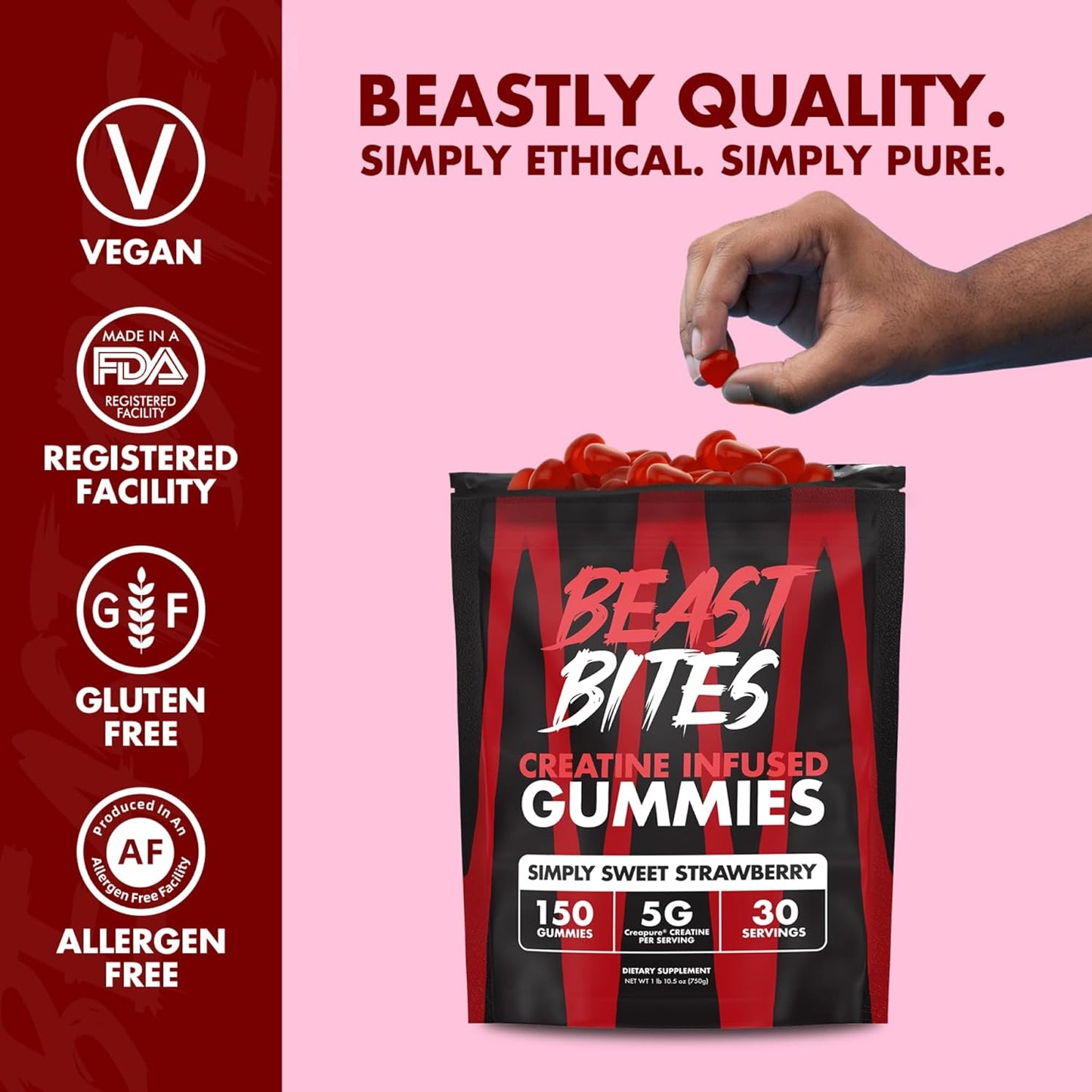 Creatine Infused Gummies - 5G Creapure Creatine Monohydrate per Serving - NSF Certified for Sport - 30 Servings