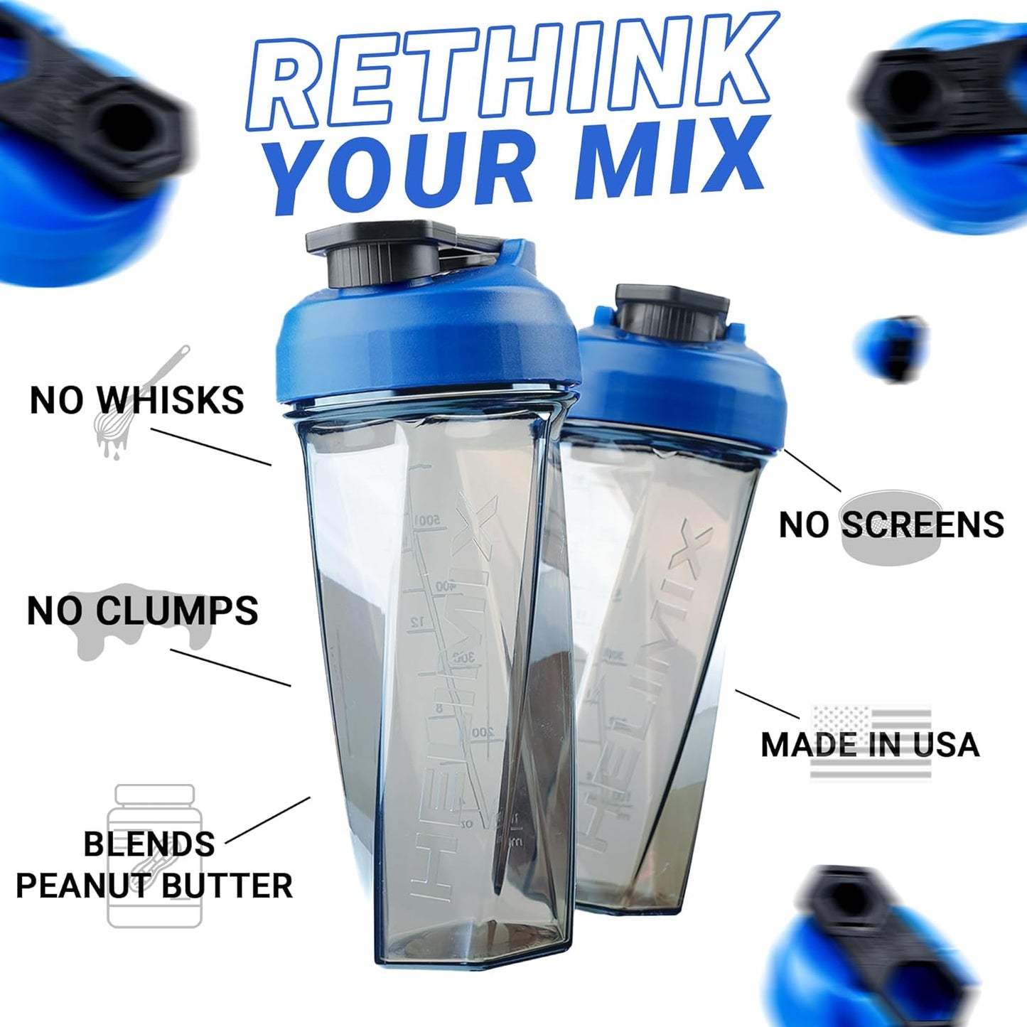 Helimix 2.0 Vortex Blender Shaker Bottle - Blue