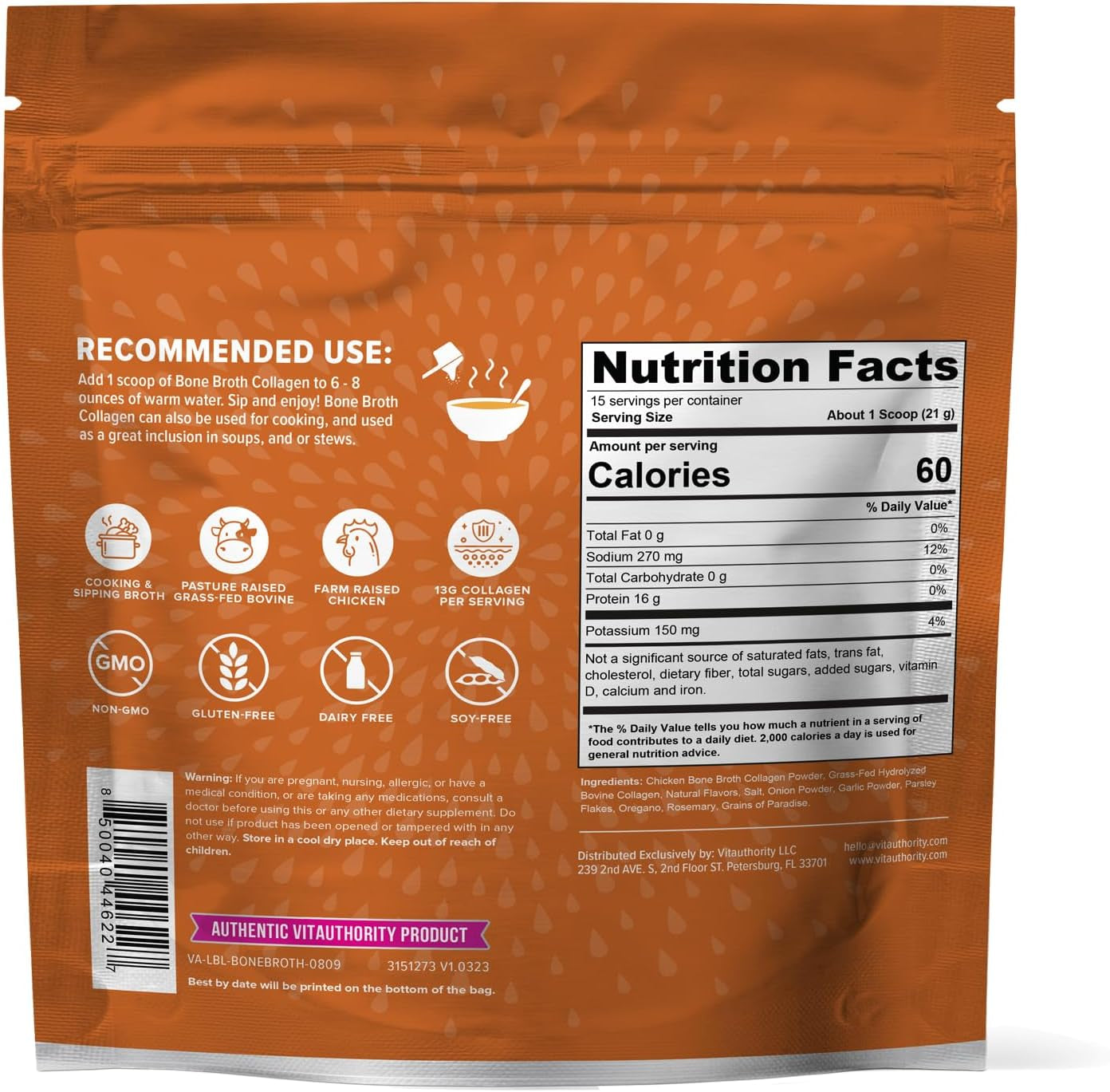 Vitauthority Bone Broth Collagen - Chicken Noodle