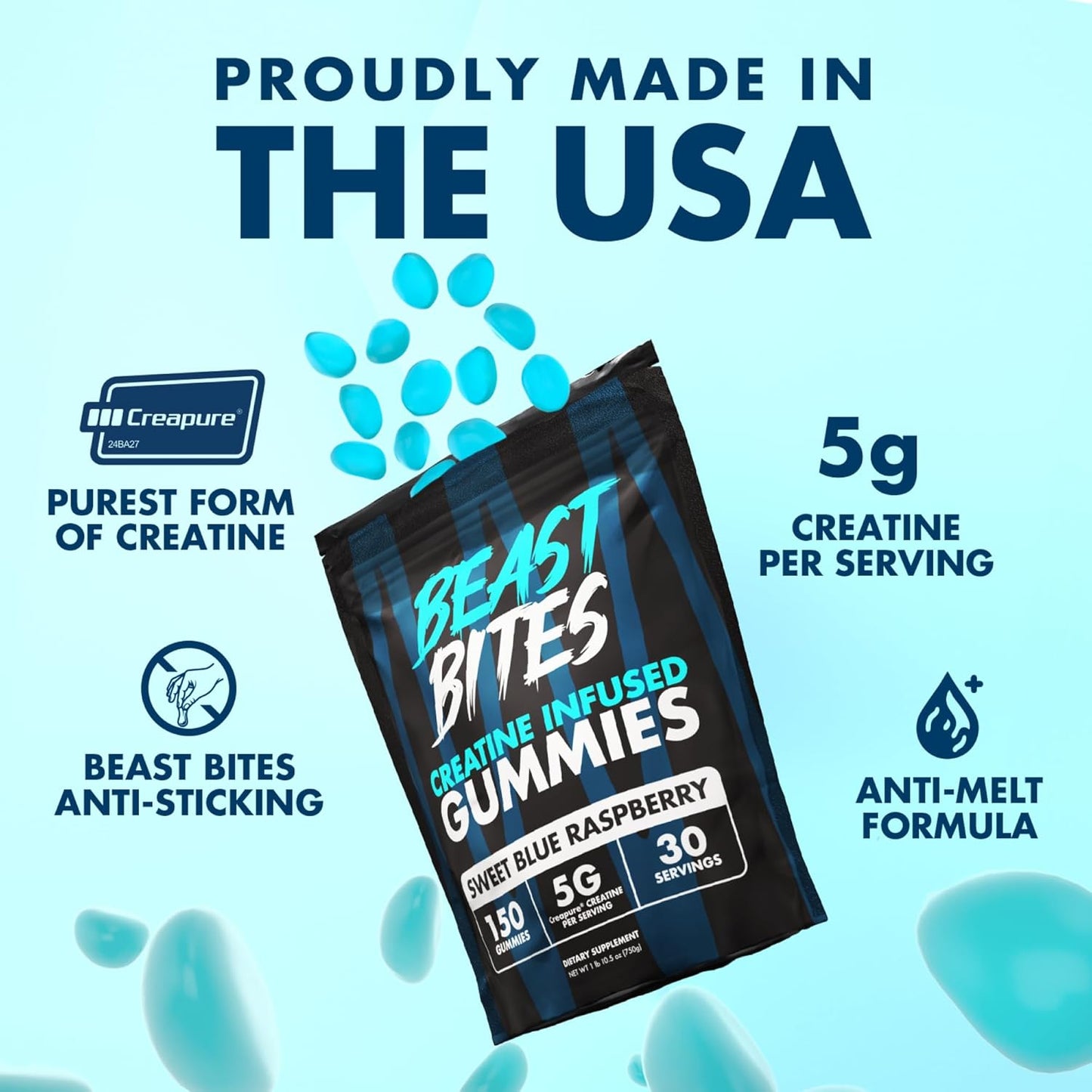 Beast Bites Creatine Infused Gummies - Blue Raspberry