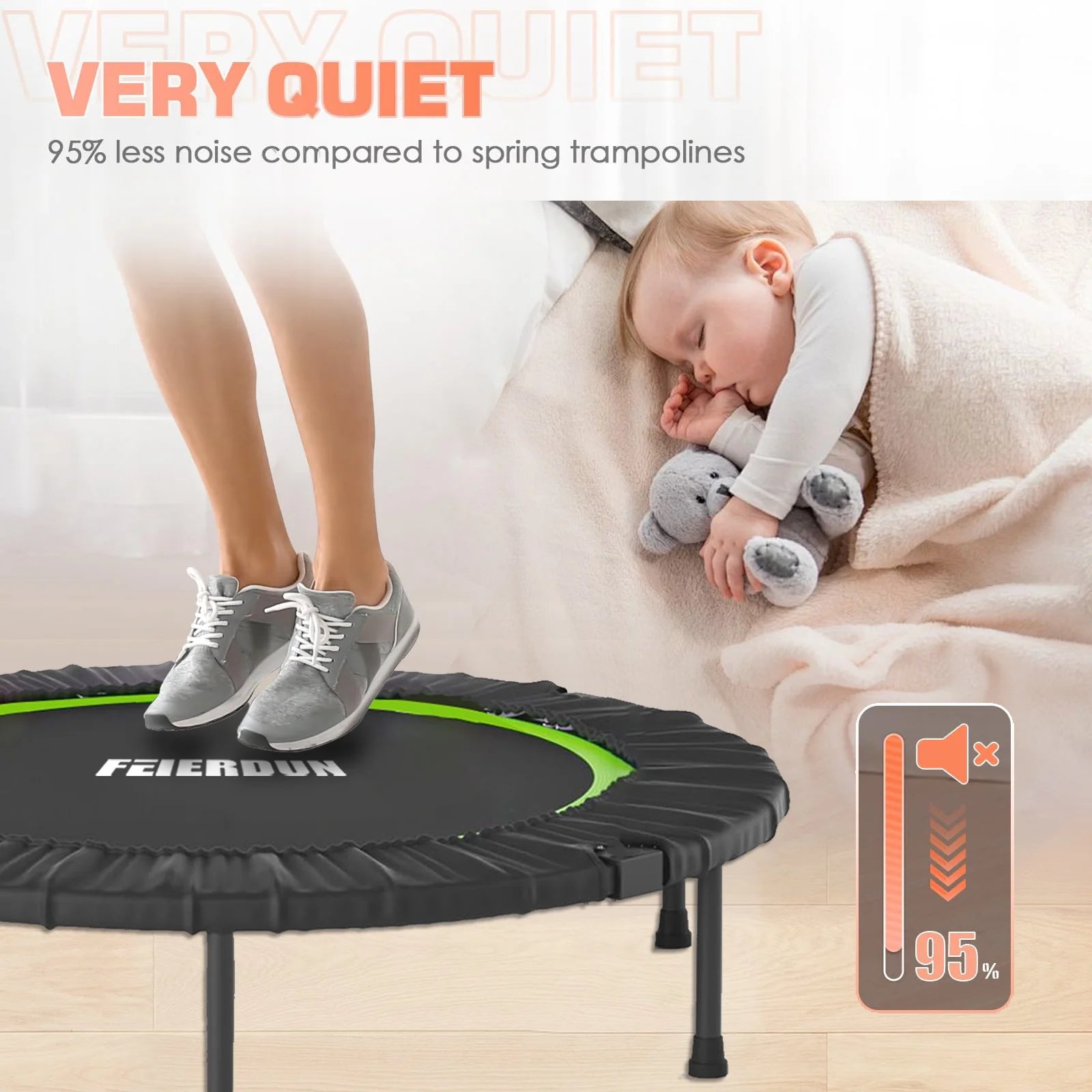 40" Foldable Trampoline, Fitness Rebounder with Adjustable Foam Handle, Exercise Trampoline for Adults/Kids Indoor/Garden Workout Max Load 330Lbs