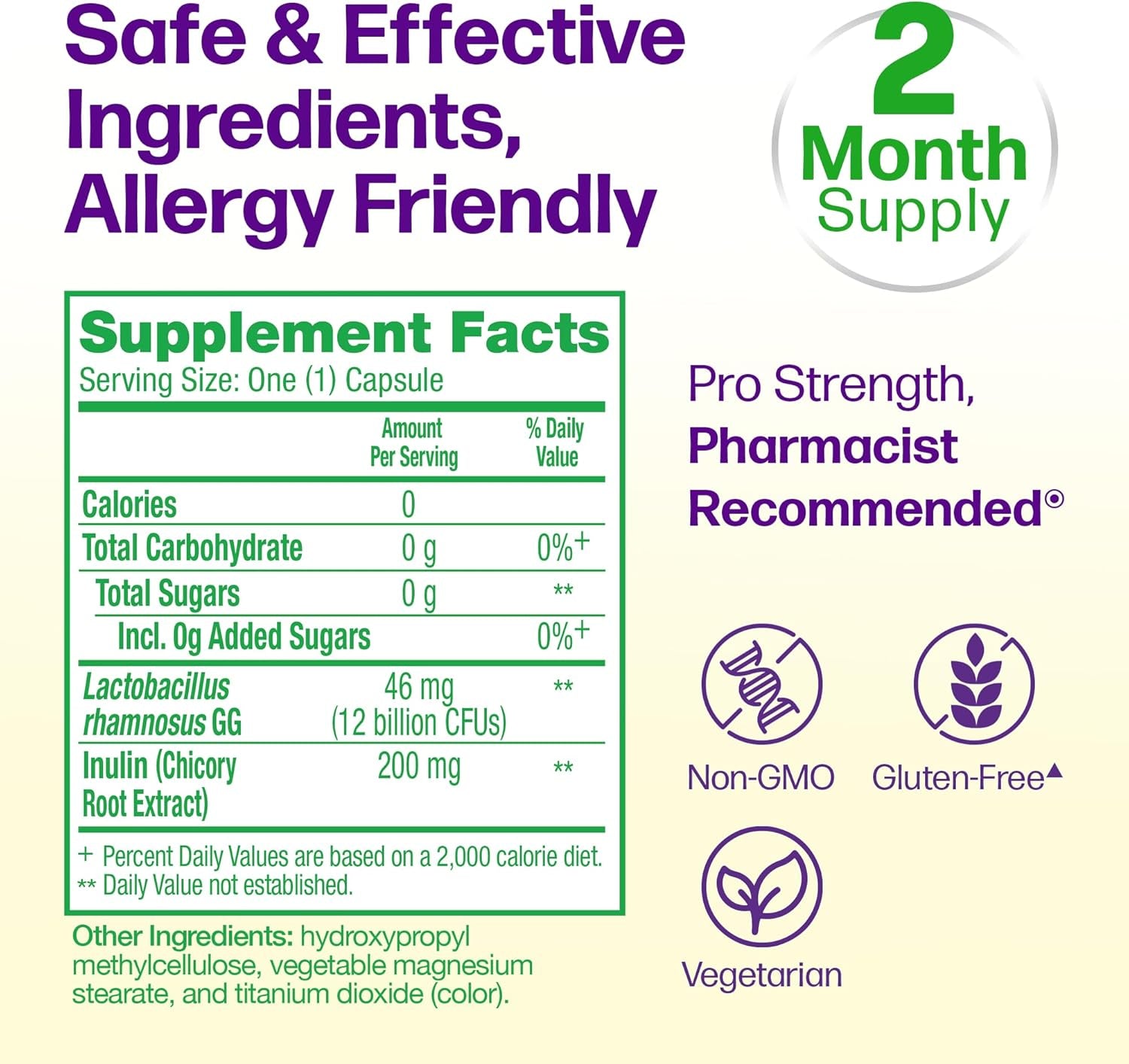 Pro Strength Daily Probiotics for Digestive Health (2 Month Supply) with Prebiotics for Women & Men, Supports Occasional Diarrhea, Gas & Bloating, Gluten & Soy Free, 60 Count