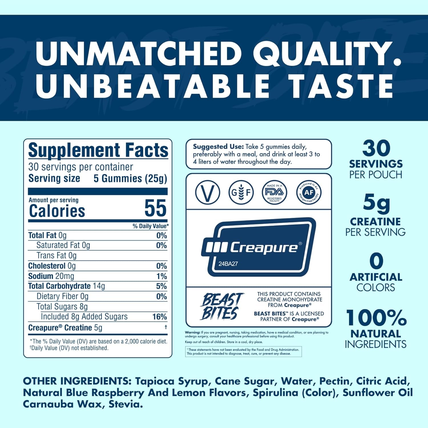 Beast Bites Creatine Infused Gummies - Blue Raspberry