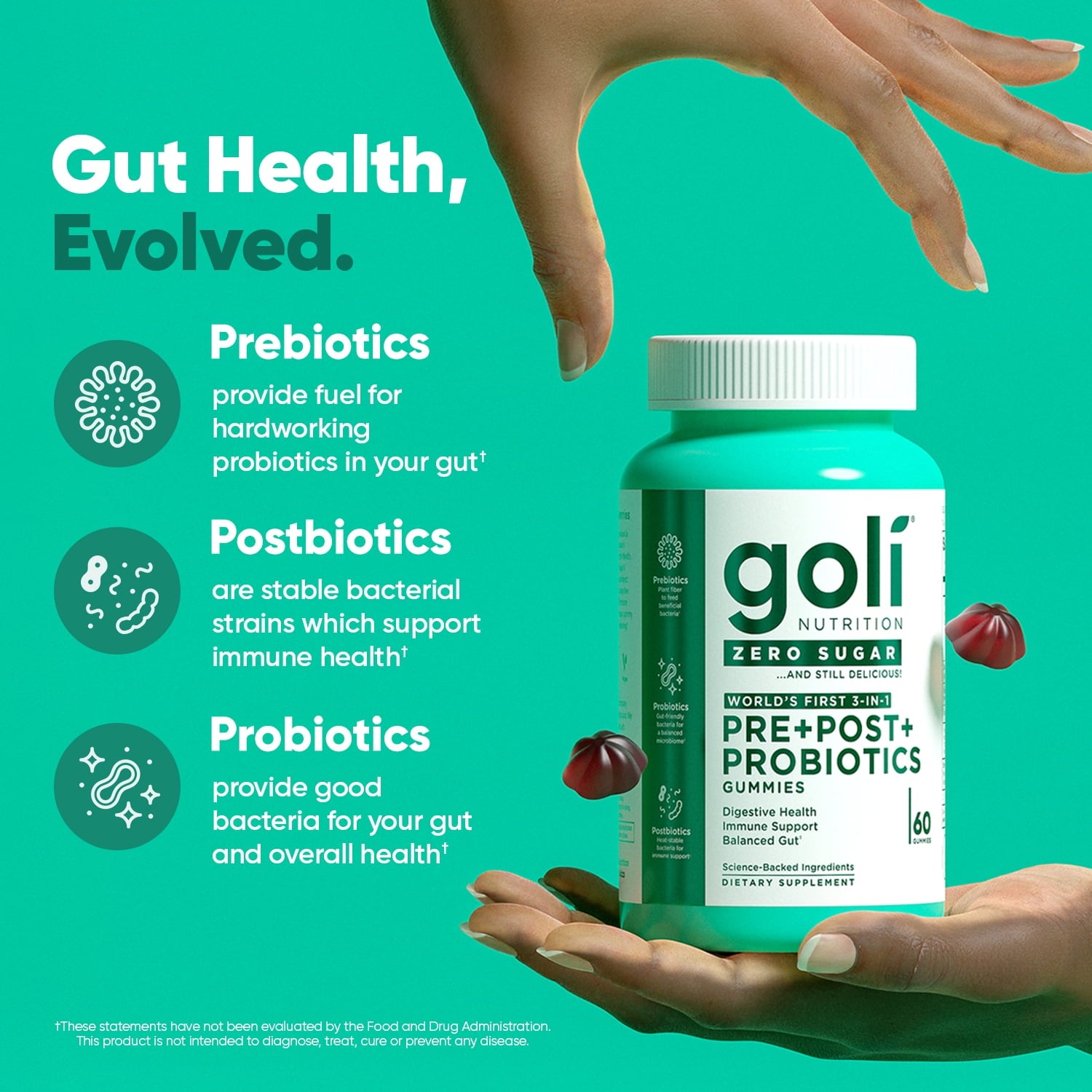 Goli Nutrition Pre-Post-Probiotic Zero Sugar Gummies