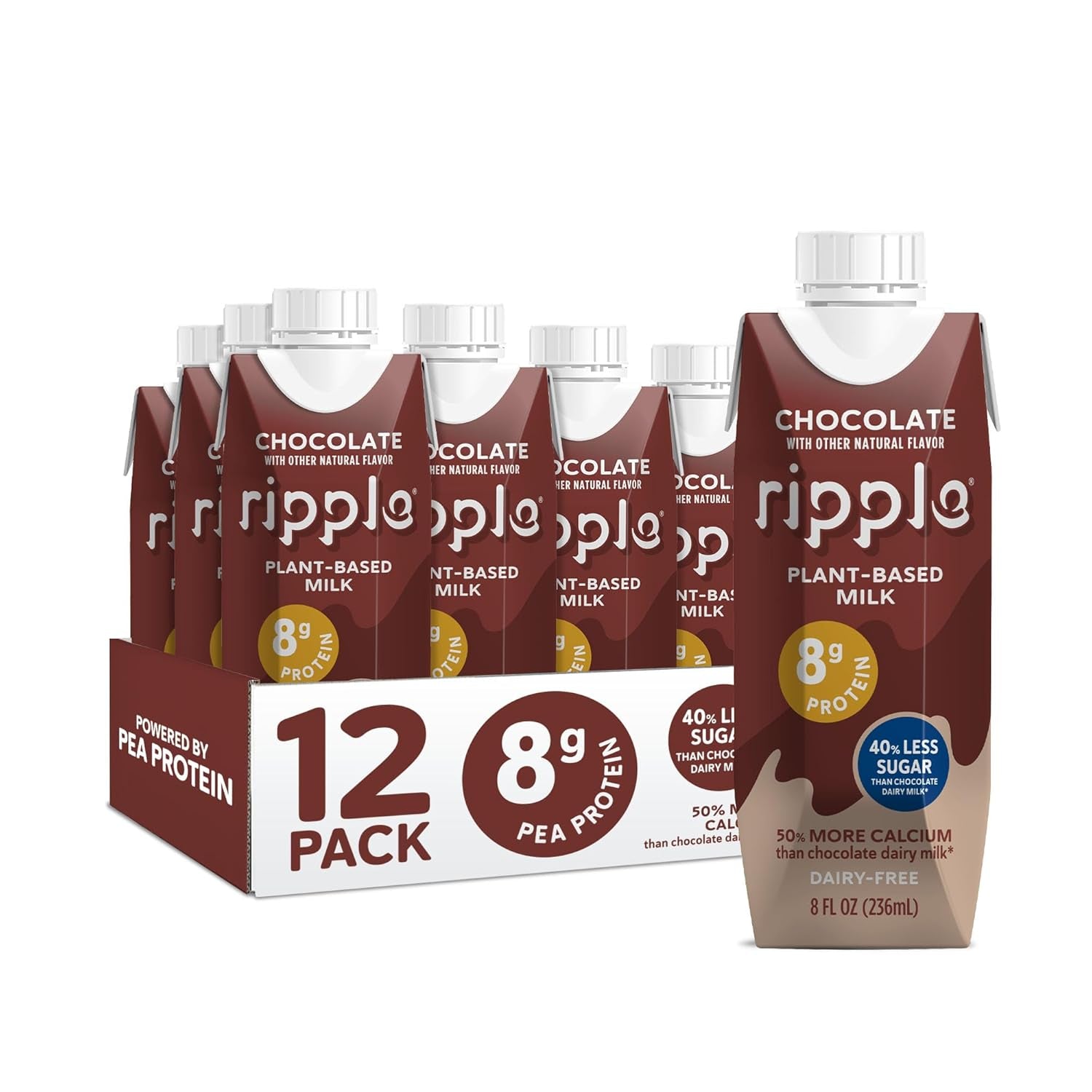 Non-Dairy Milk, Chocolate| Vegan Milk with 8G Pea Protein | Shelf Stable Single Serve Cartons | On-The-Go | Non-Gmo, Plant Based, Gluten Free | 8 Oz, 12 Pack