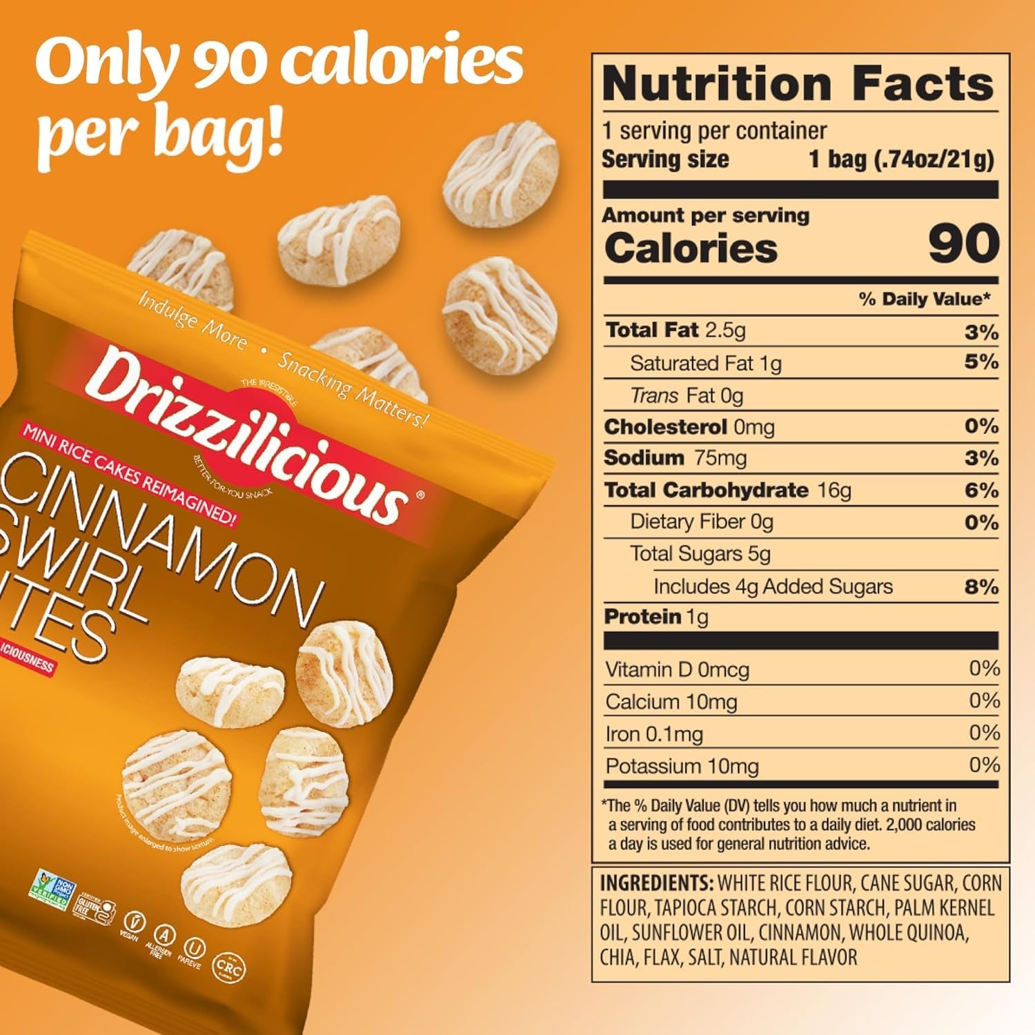 Mini Rice Cakes Variety Pack - Rice Crisps, Healthy Snack for Adults and Kids, Flavored Rice Cakes, Vegan, Gluten Free, Allergen Free, Only 90 Calories per Bag - .74 Oz (Pack of 32)