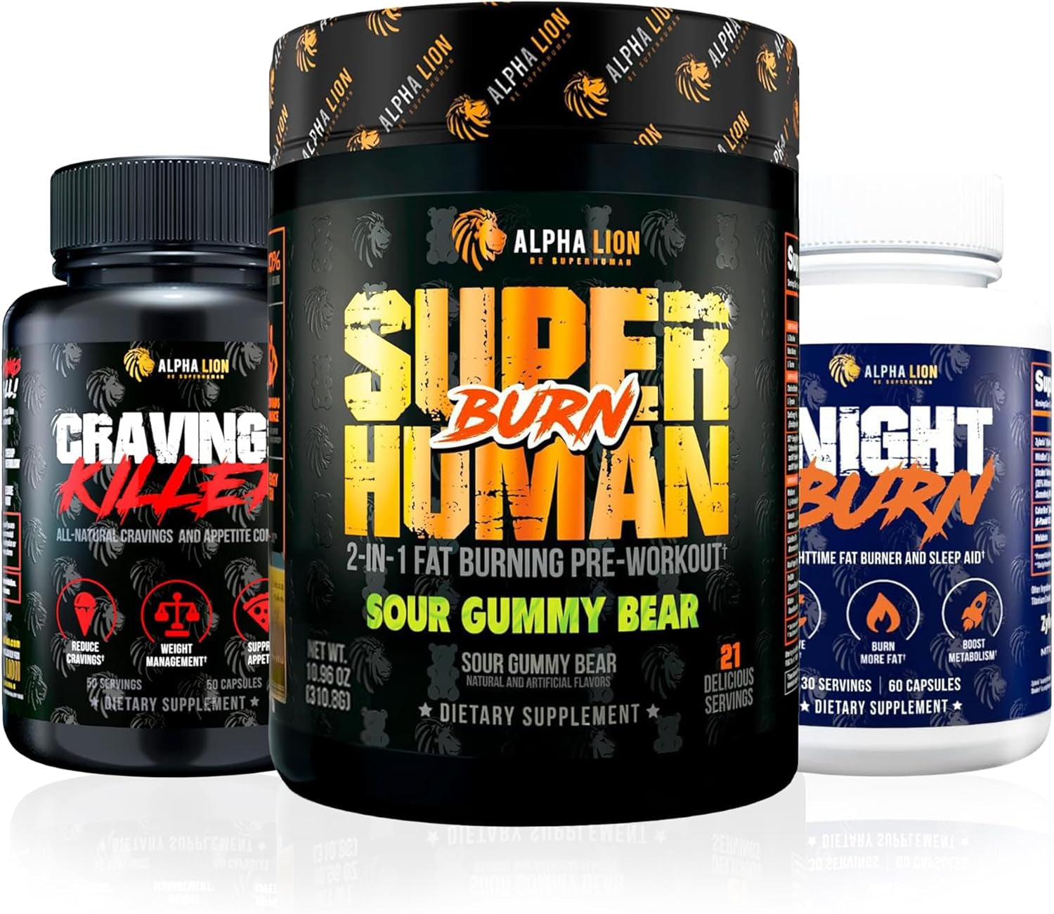 Alpha Lion Dad Bod Destroyer Stack – Superhuman Burn (Sour Gummy Bear) + Cravings Killer + Night Burn