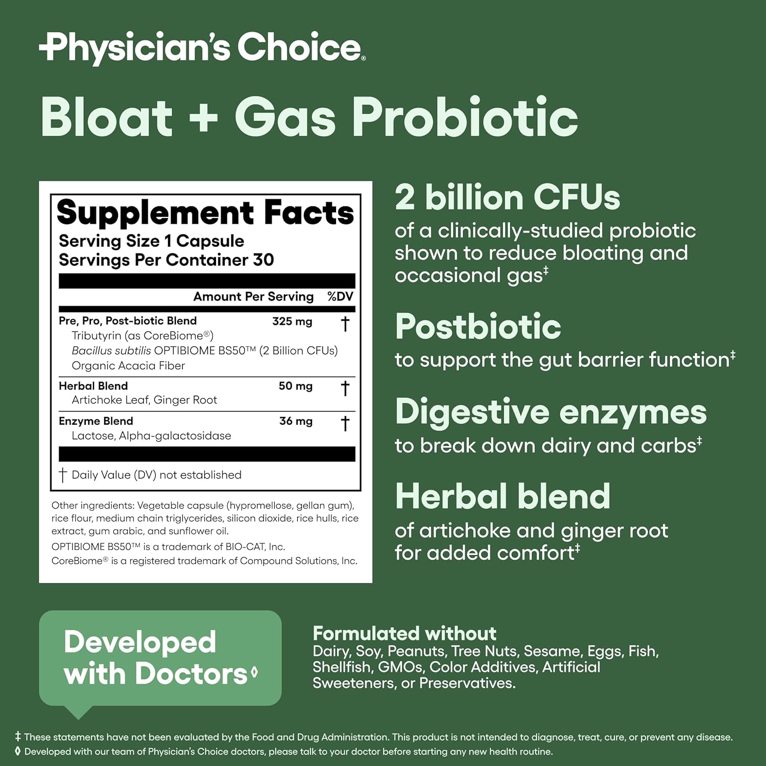Bloat & Gas Probiotic 5-In-1 Proactive Support + Daily Relief - Digestion & Gut Health- Herbals, Digestive Enzymes, Post & Prebiotics - Gas Relief for Adults - Women & Men - 30Ct