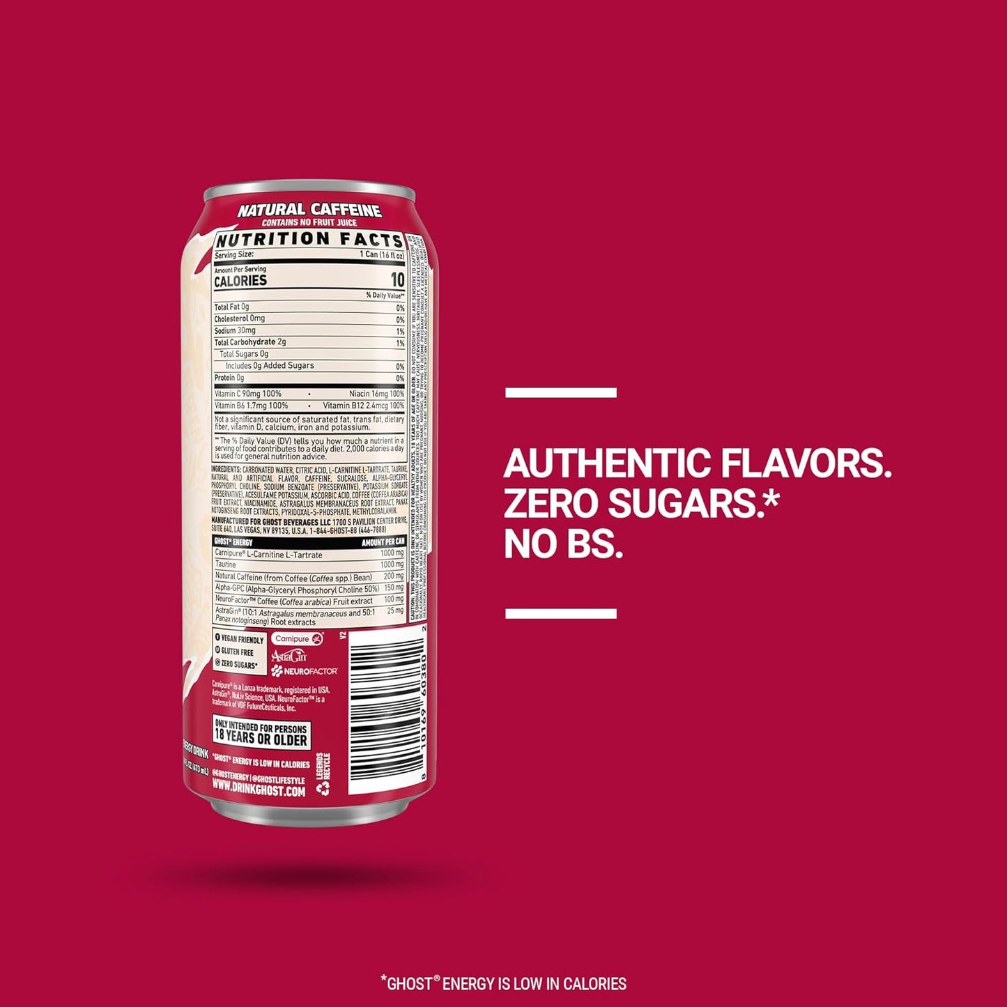 Energy Drink - 12-Pack, Raspberry Cream, 16Oz Cans - Energy & Focus & No Artificial Colors - 200Mg of Natural Caffeine, L-Carnitine & Taurine - Gluten-Free & Vegan