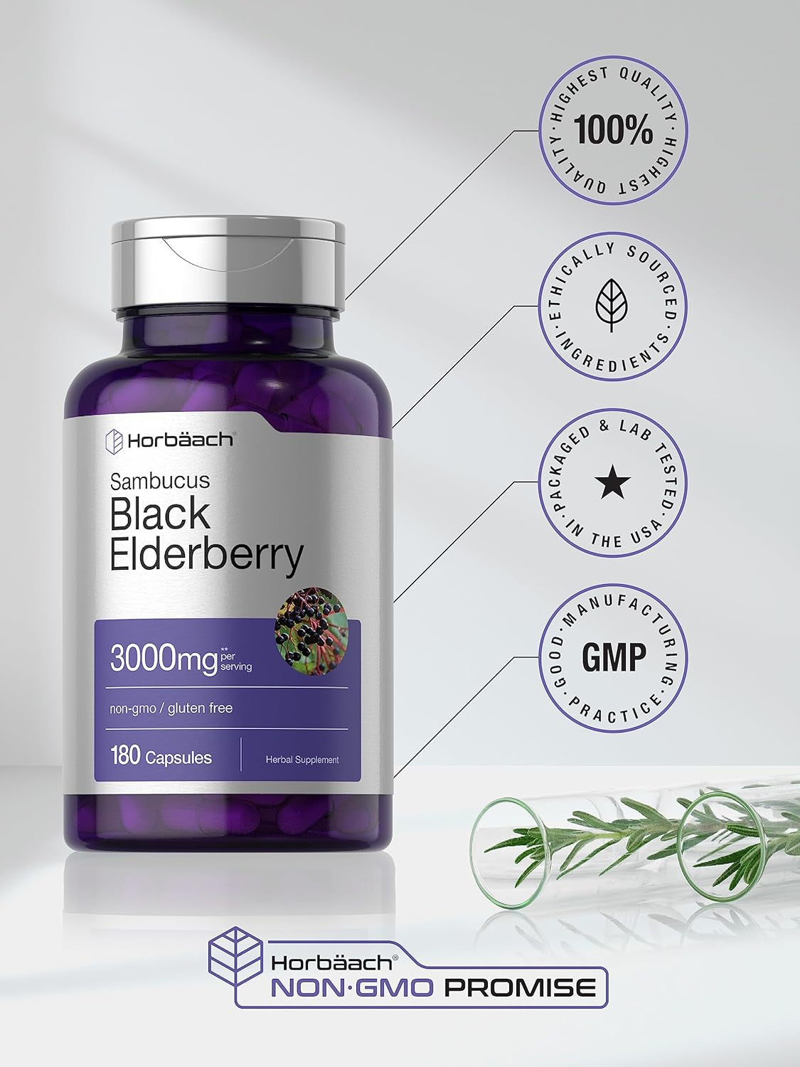 Black Elderberry | 3000Mg Capsules | 180 Count | Non-Gmo, Gluten Free | Sambucus Extract Supplement