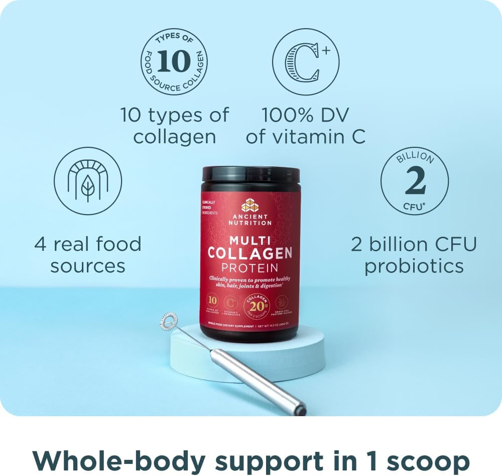 Collagen Peptides Powder, Multi Collagen Protein, Women & Men, Vitamin C, Probiotics, Hydrolyzed Collagen, Supports Skin, Joints, Gut Health, Unflavored, 40 Servings