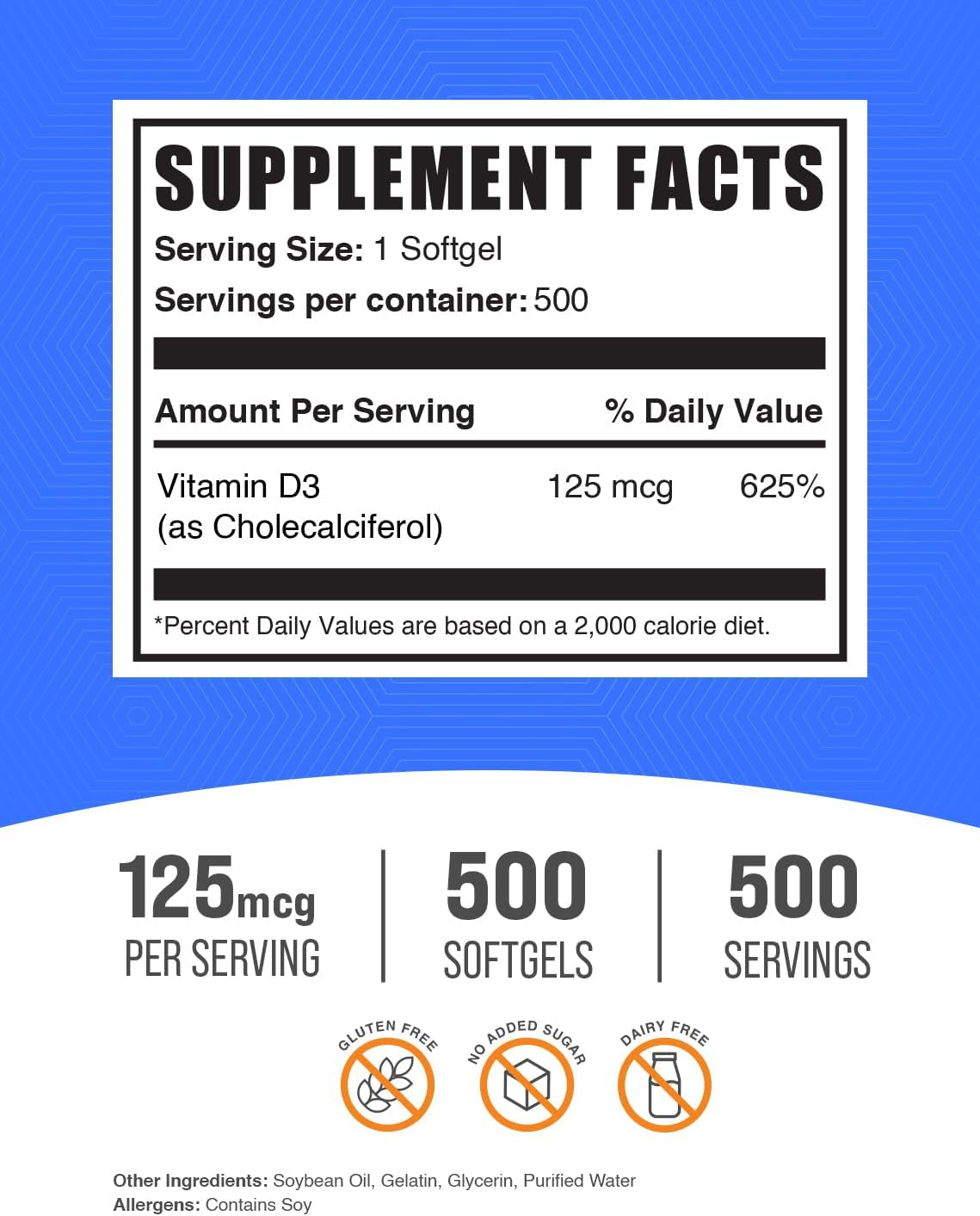 .Com Vitamin D3 5000IU Softgels - Cholecalciferol, D3 Supplement, Vitamin D 5000 IU - 1 Vitamin D3 Softgel (125Mcg of Vitamin D) per Serving, 500 Count (Pack of 1)