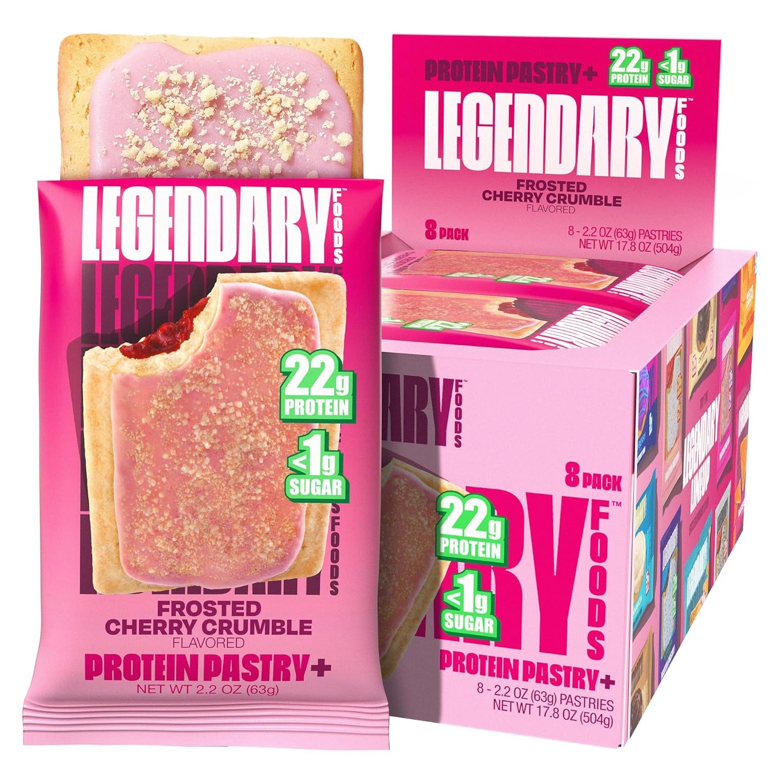 22G Protein Pastry+ Cherry, Low Carb Meal Replacement Bar - Low Glycemic, Gluten Free Protien Snacks - Healthy Keto Snack Box 8 Zero Sugar Energy Bars - Bariatric Diabetic Friendly
