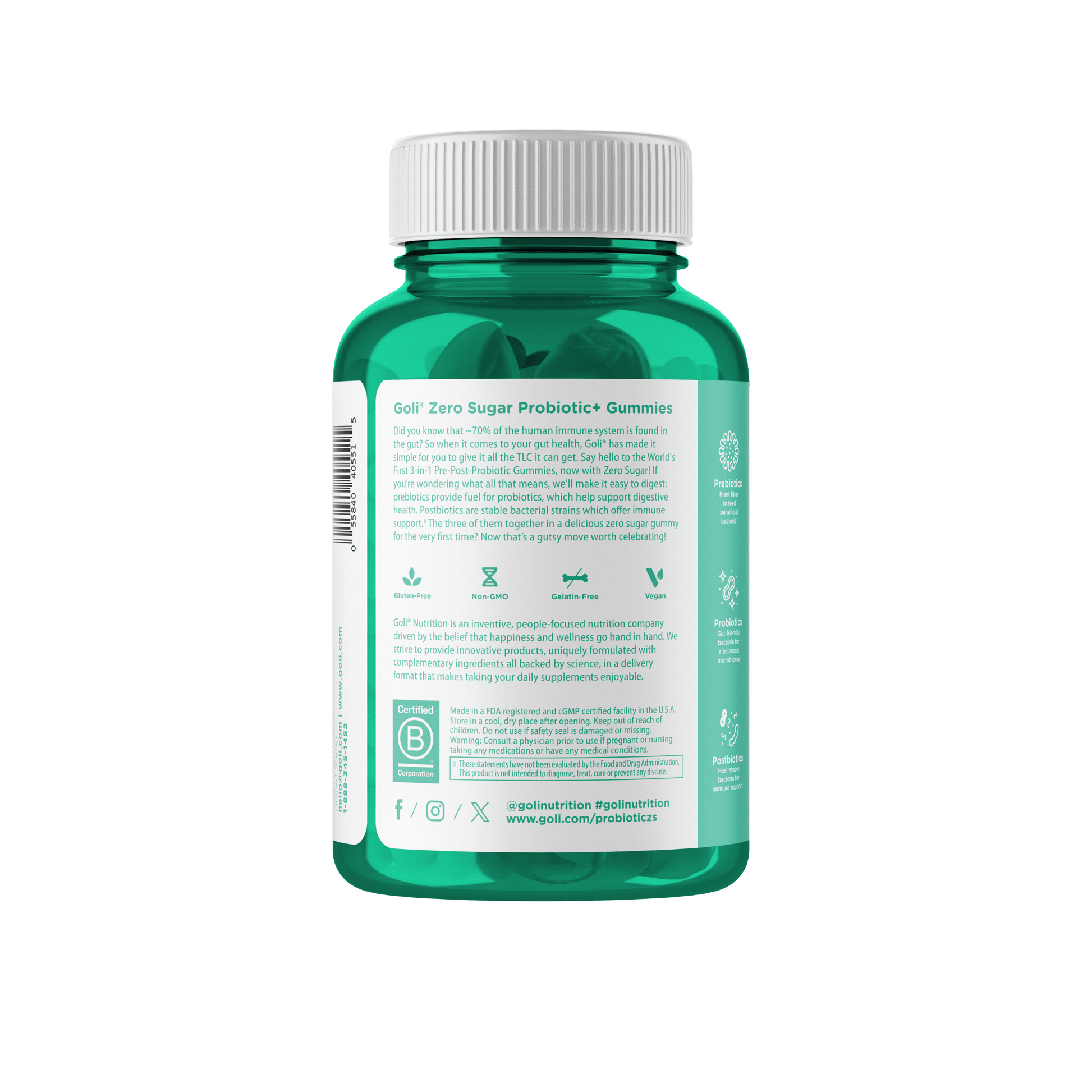 Goli Nutrition Pre-Post-Probiotic Zero Sugar Gummies