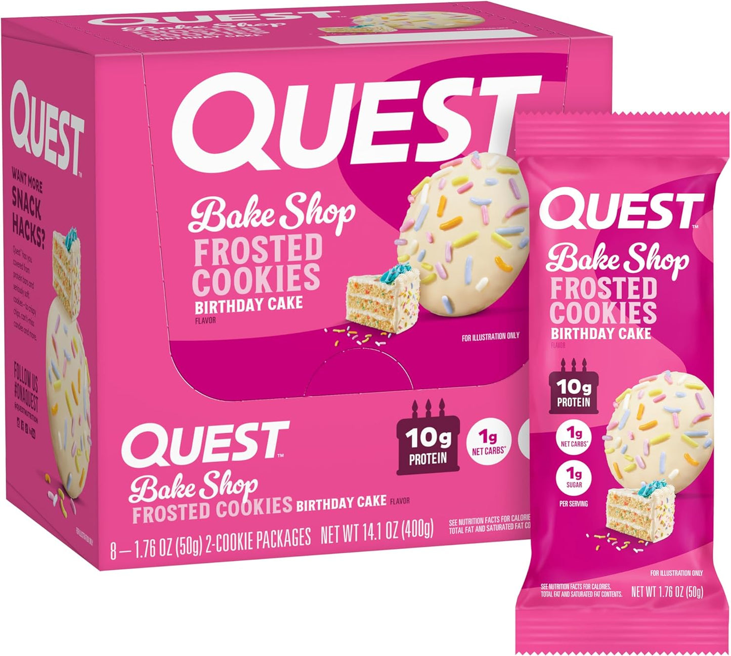 Nutrition Frosted Cookies Twin Pack, Birthday Cake, 1G Sugar, 10G Protein, 2G Net Carbs, Gluten Free, 8 Count(Pack of 1)