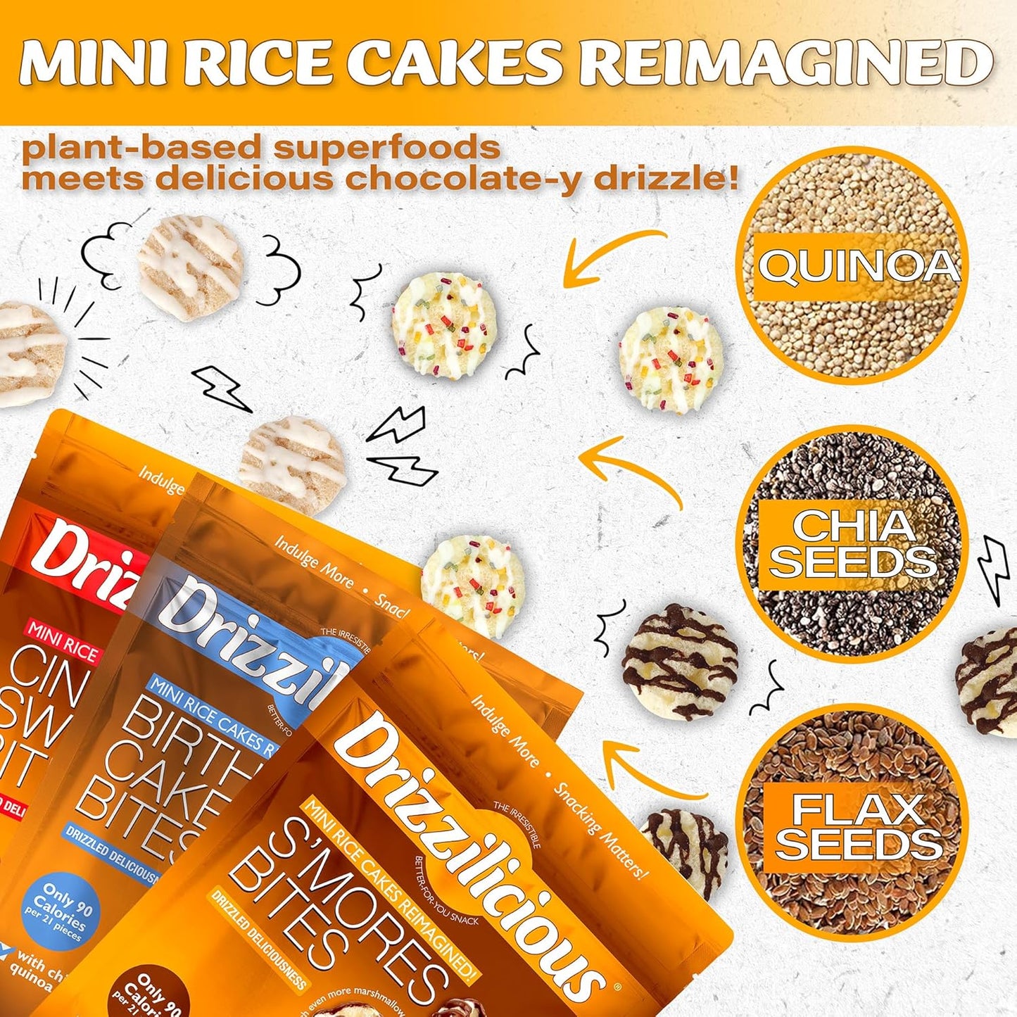 Mini Rice Cakes Variety Pack - Rice Crisps, Healthy Snack for Adults and Kids, Flavored Rice Cakes, Vegan, Gluten Free, Allergen Free, Only 90 Calories per Bag - .74 Oz (Pack of 32)