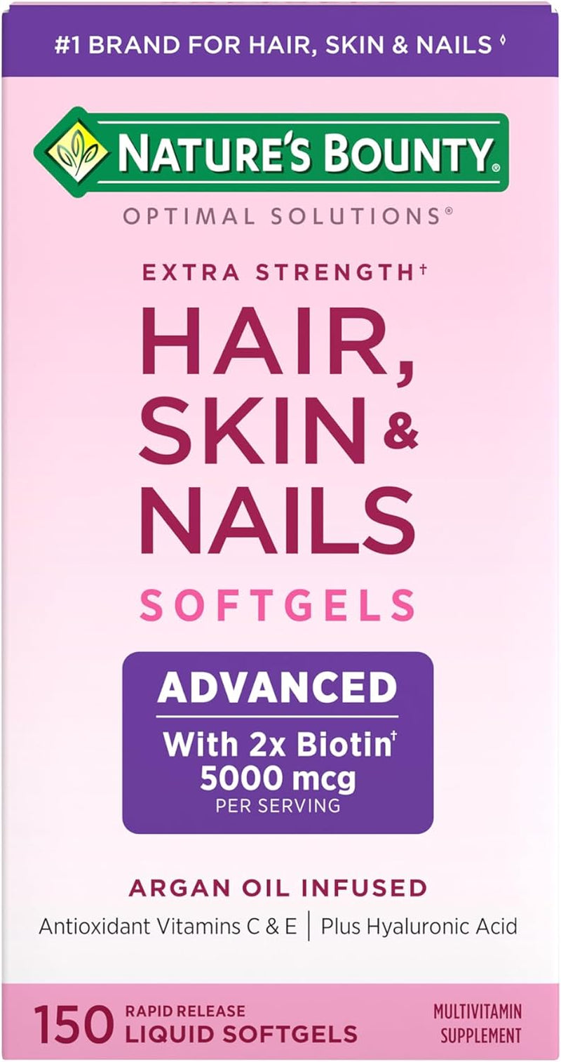 Advanced Hair, Skin & Nails, Argan-Infused Vitamin Supplement with Biotin and Hyaluronic Acid, 150 Rapid Release Softgels, 50 Total Servings