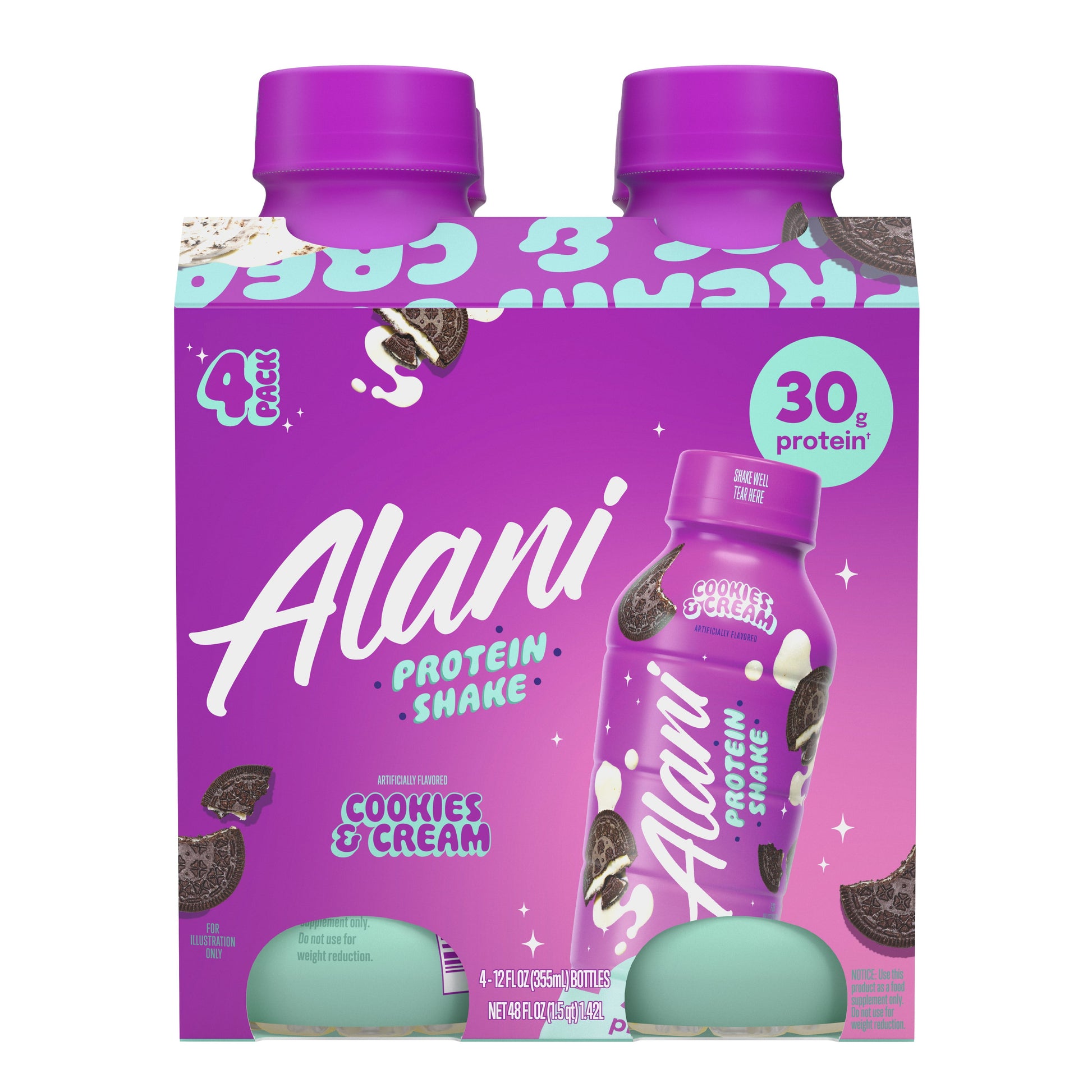Protein Shake, Cookies & Cream, 12 Fl Oz, 4 Pack, Bottles, 30G Protein, Gluten Free